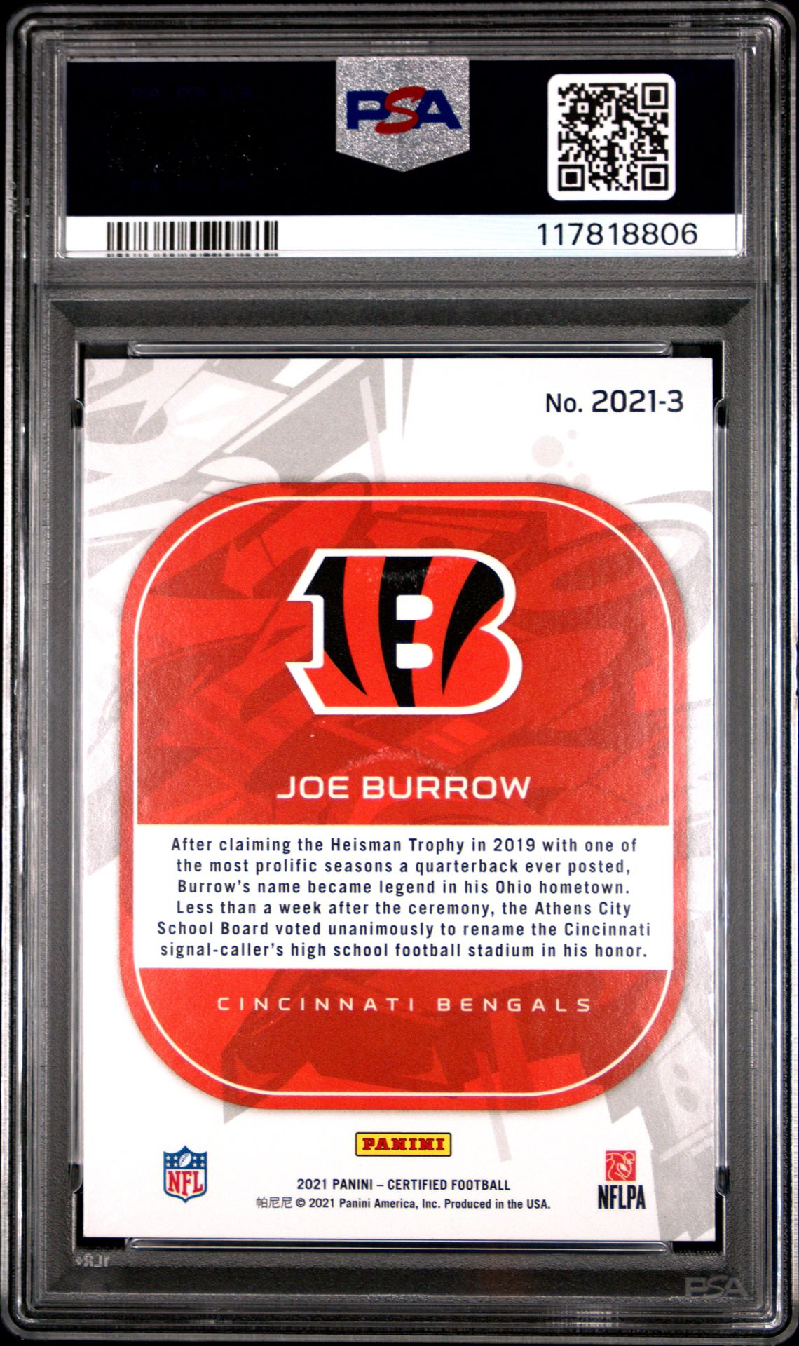 2021 Panini Certified 2021 Joe Burrow #3 (2021) Mint 9 back