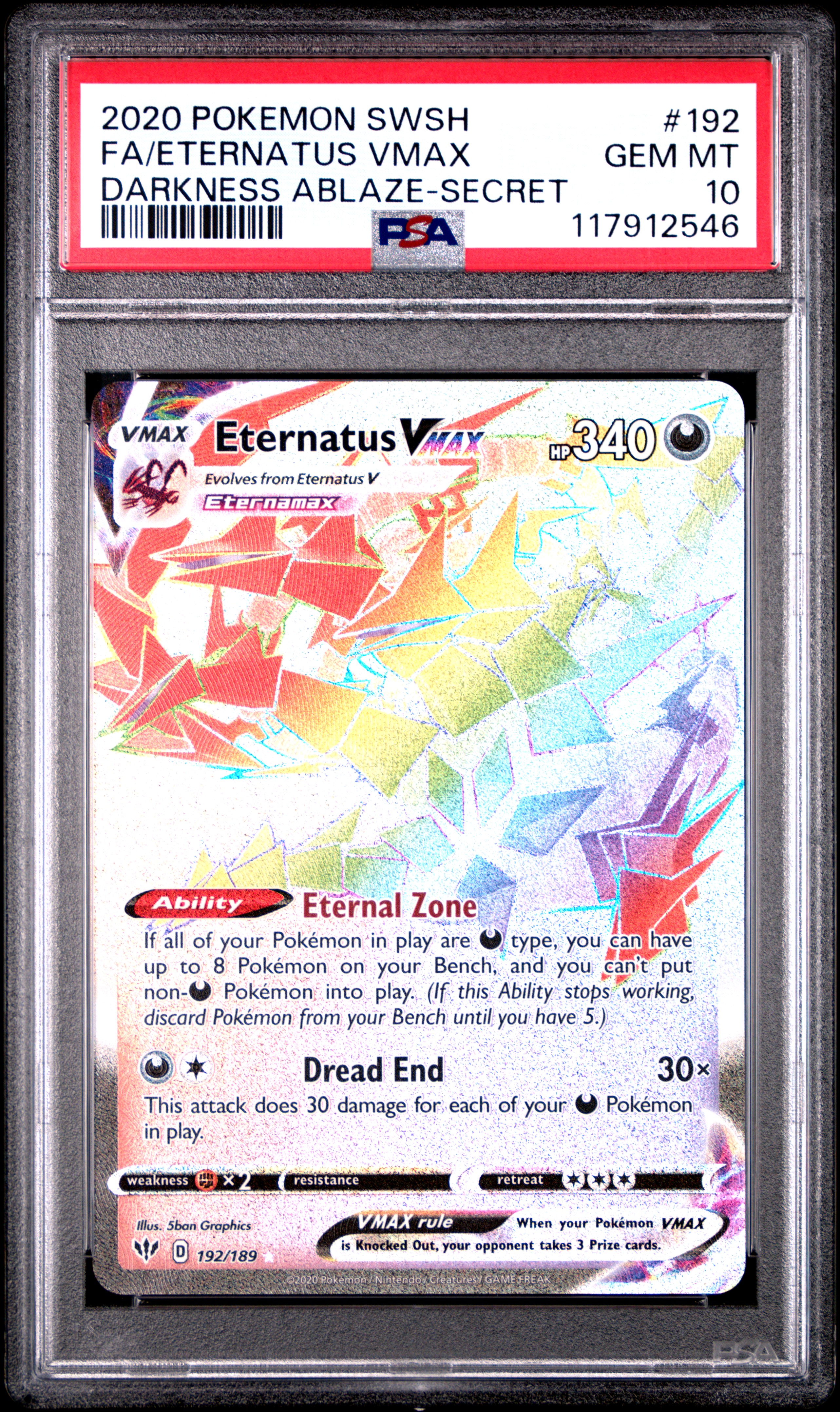 2020 FA/ETERNATUS VMAX POKEMON SWORD & SHIELD DARKNESS ABLAZE DARKNESS ...