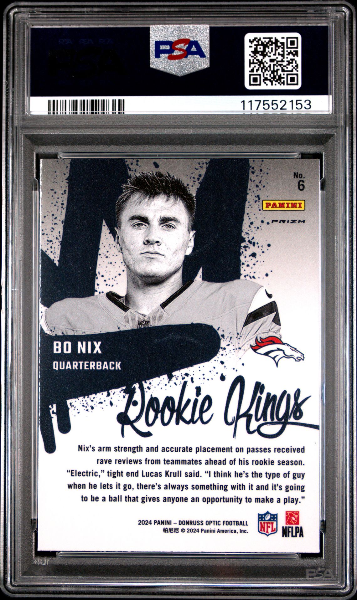 2024 Panini Donruss Optic Rookie Kings Bo Nix #6 Gem Mt 10 back