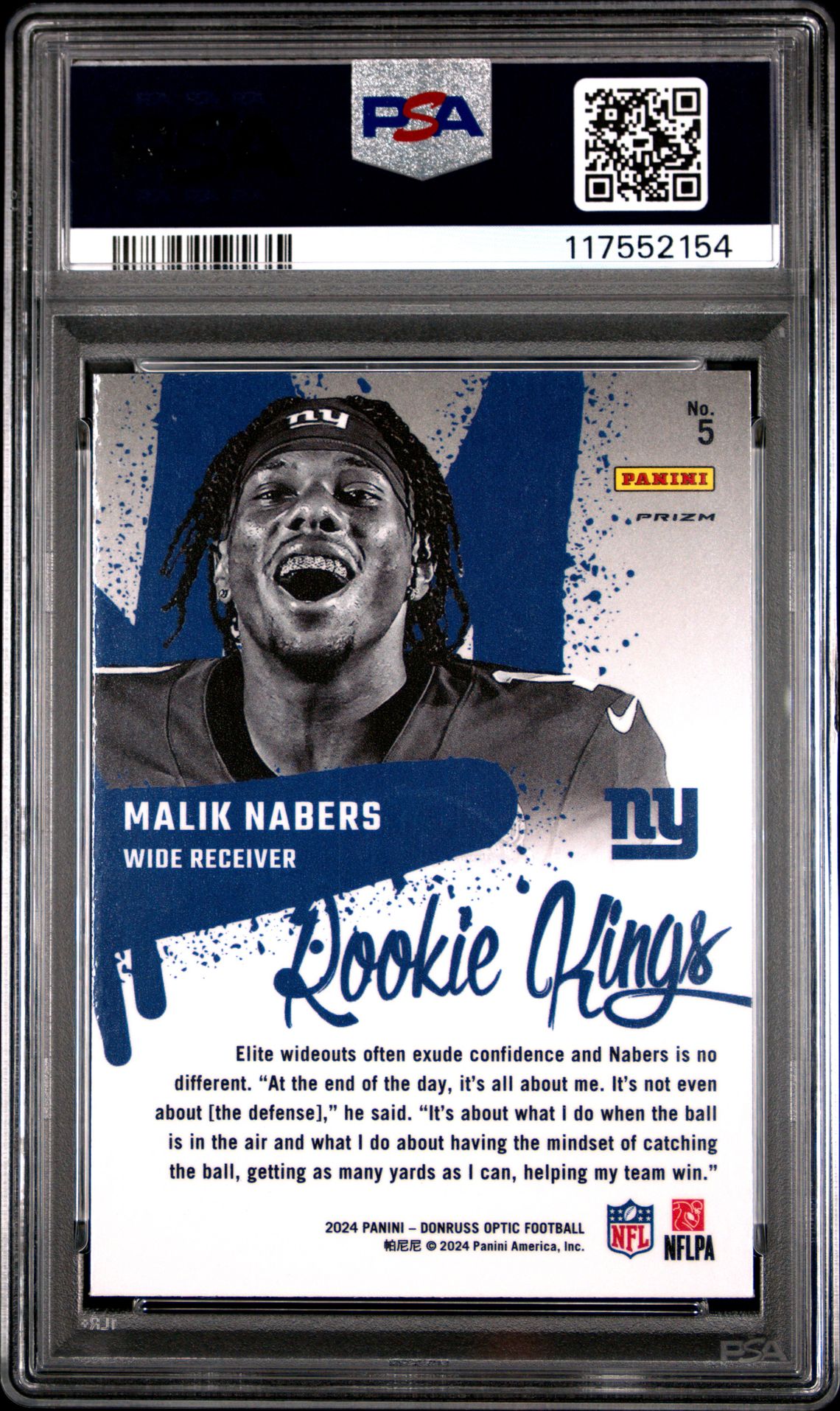 2024 Panini Donruss Optic Rookie Kings Malik Nabers #5 Mint 9 back