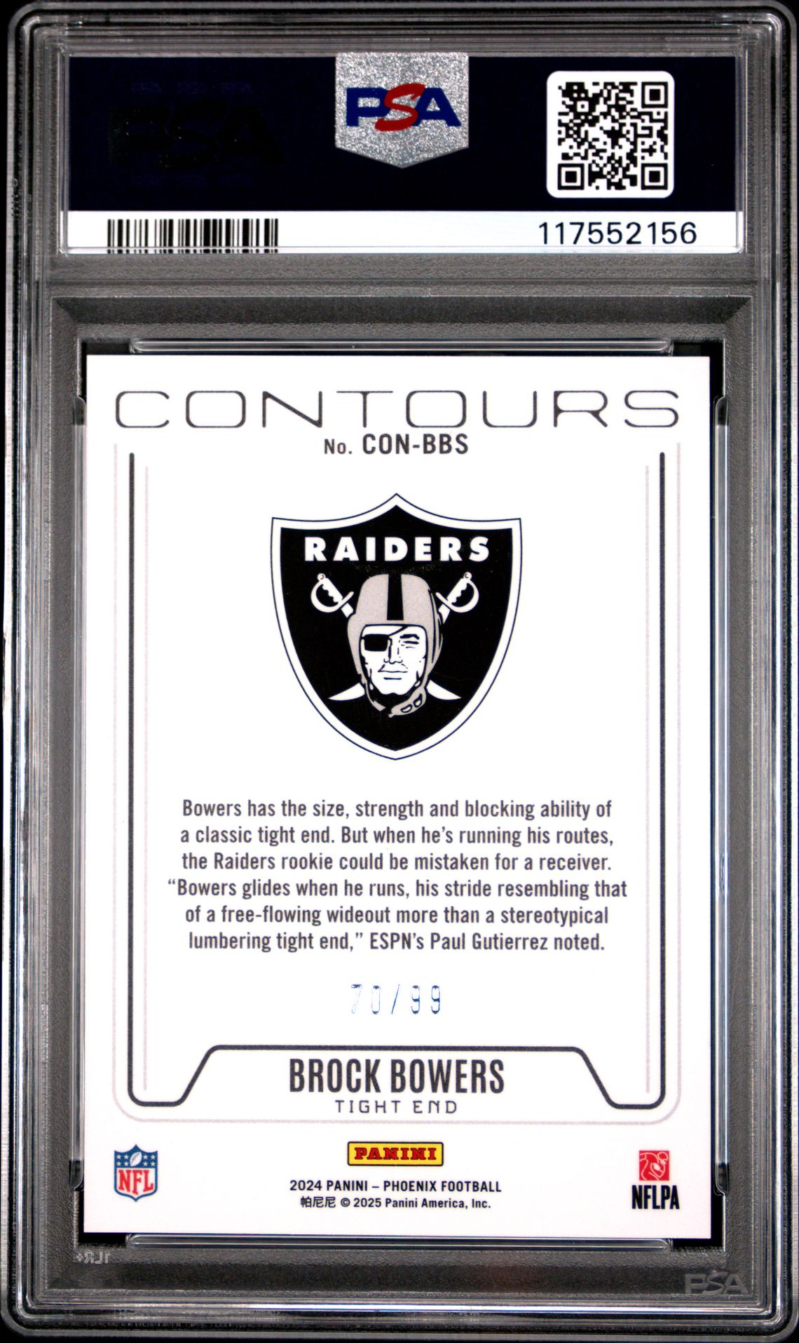 2024 Panini Phoenix Contours Brock Bowers #Conbbs (Contours-Red) Gem Mt 10 back