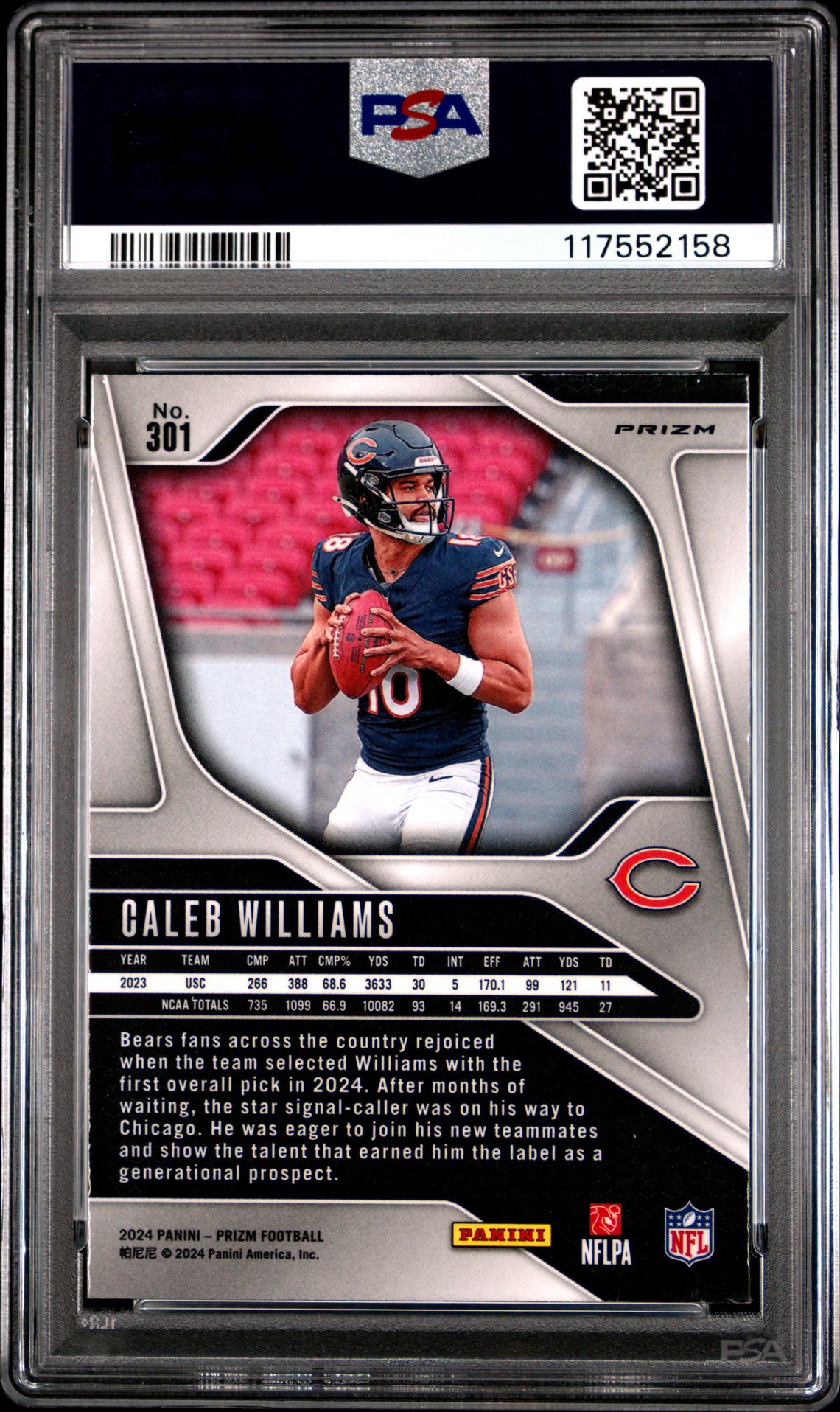 2024 Panini Prizm Caleb Williams #301 (Green Wave) Mint 9 back