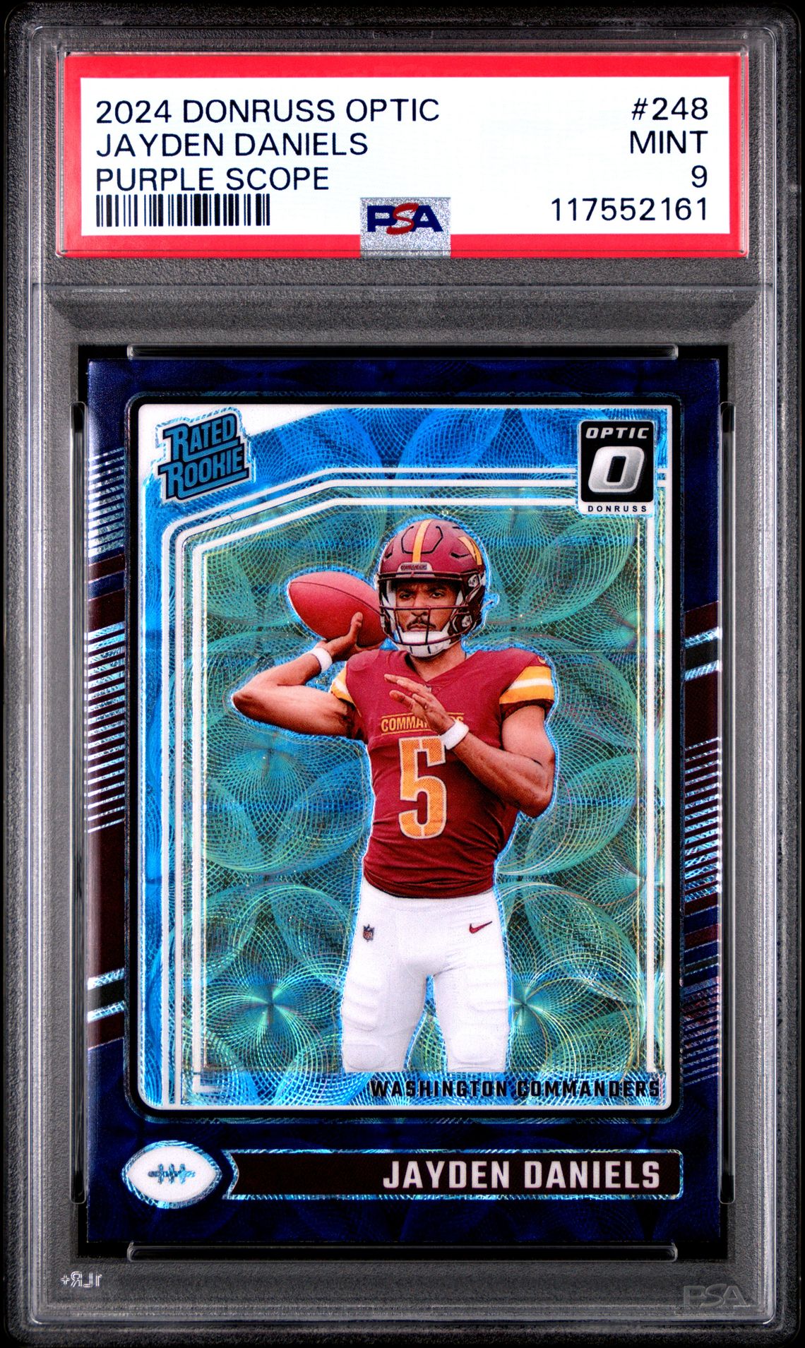 2024 Panini Donruss Optic Jayden Daniels #248 (Purple Scope) Mint 9 front