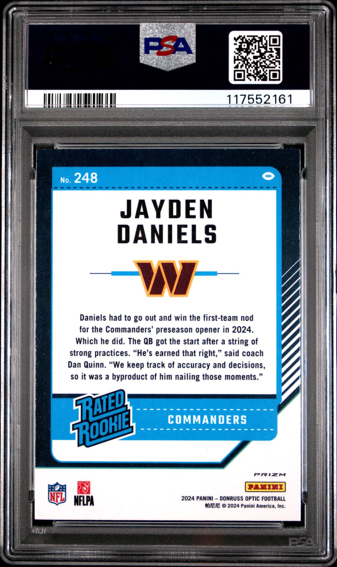 2024 Panini Donruss Optic Jayden Daniels #248 (Purple Scope) Mint 9 back