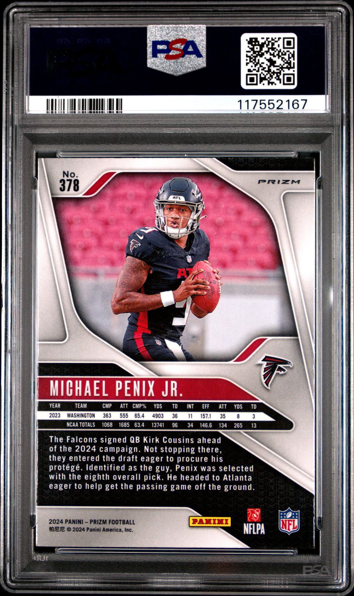 2024 Panini Prizm Michael Penix Jr. #378 (Lazer Prizm) Mint 9 back
