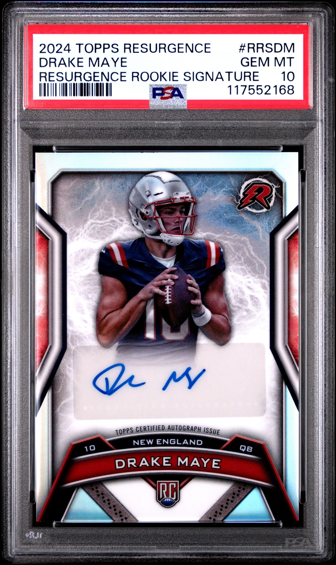 2024 Topps Resurgence Resurgence Rookie Signatures Drake Maye #Rrsdm (Resurgence Rookie Signature) Gem Mt 10 front