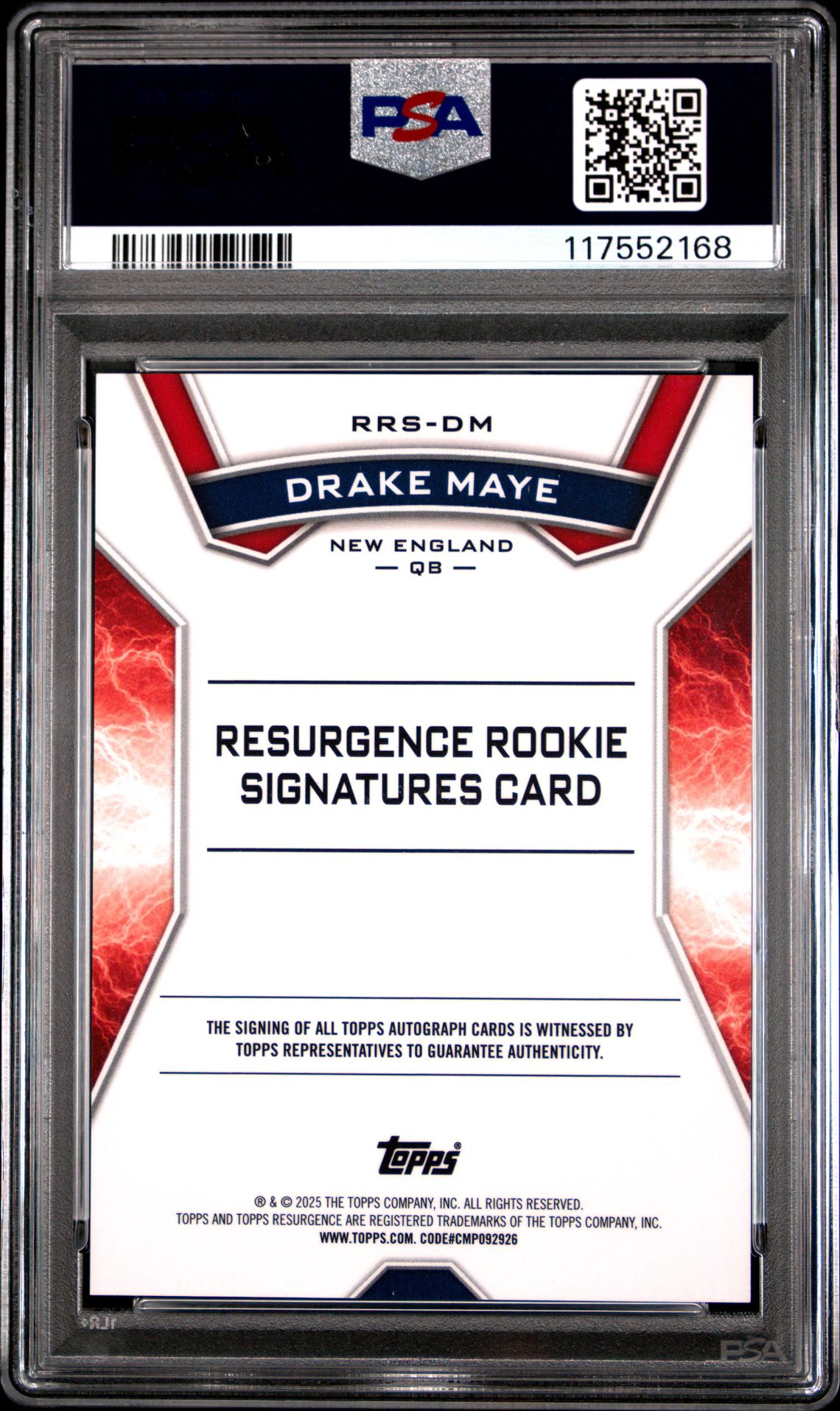 2024 Topps Resurgence Resurgence Rookie Signatures Drake Maye #Rrsdm (Resurgence Rookie Signature) Gem Mt 10 back