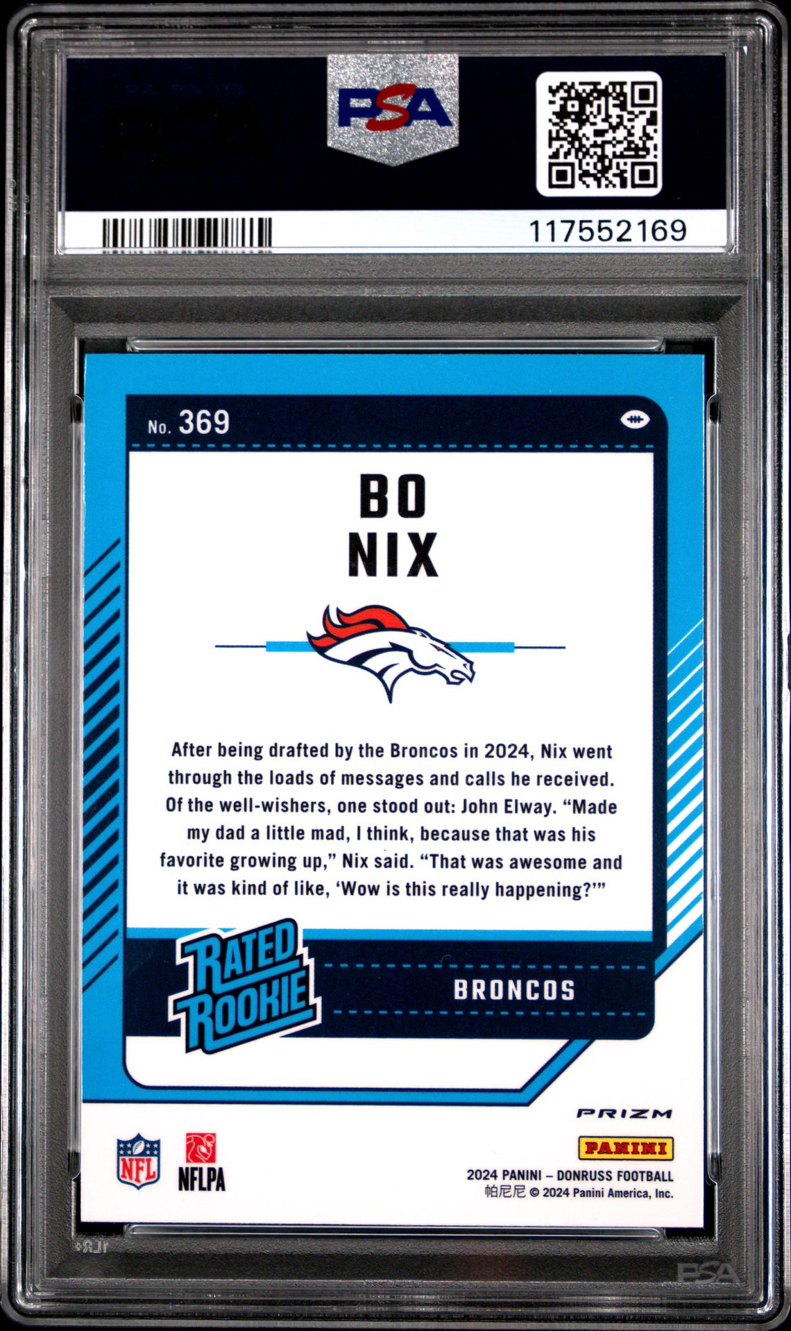 2024 Panini Donruss Bo Nix #369 (Optic Preview-Blue Scope) Mint 9 back