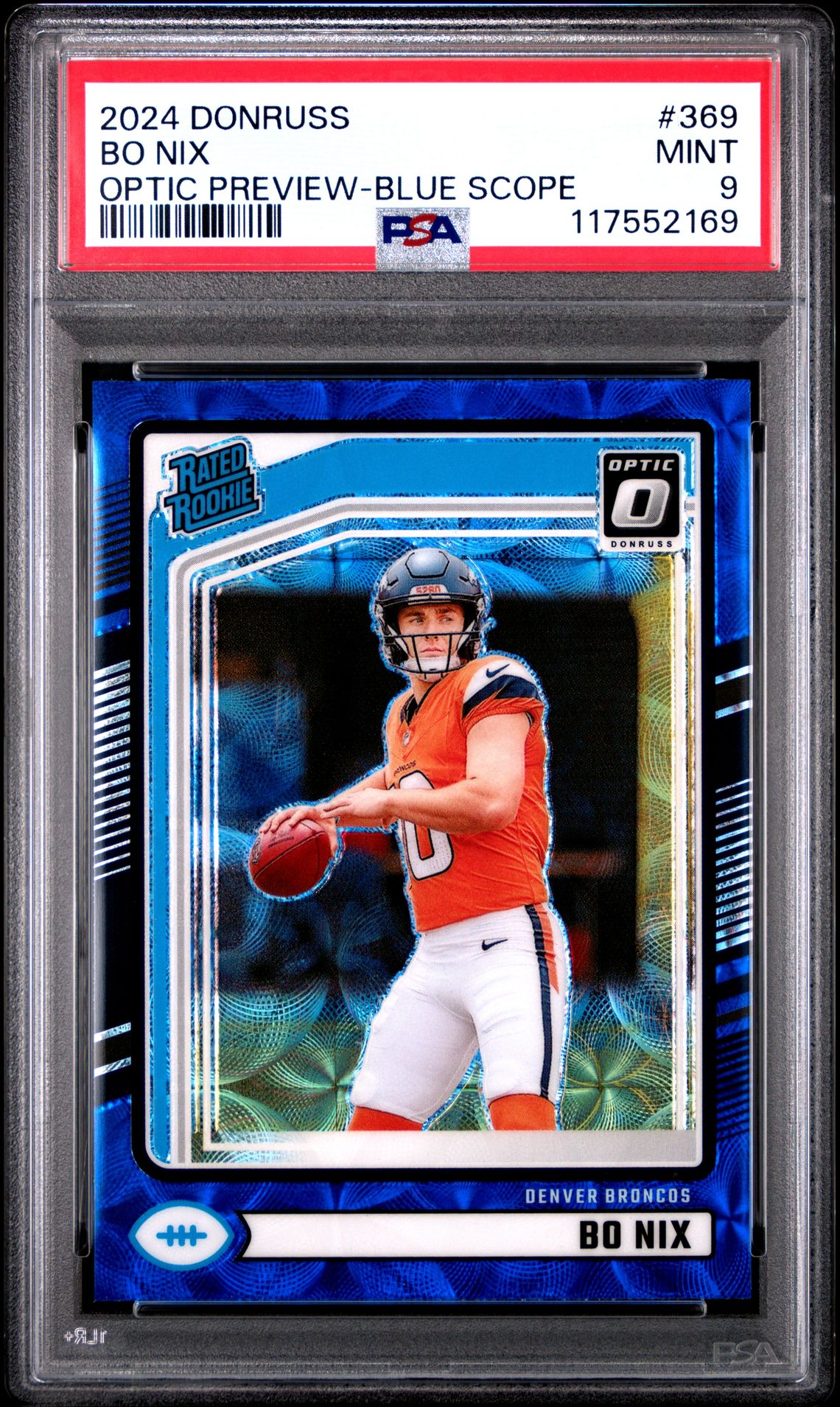 2024 Panini Donruss Bo Nix #369 (Optic Preview-Blue Scope) Mint 9 front