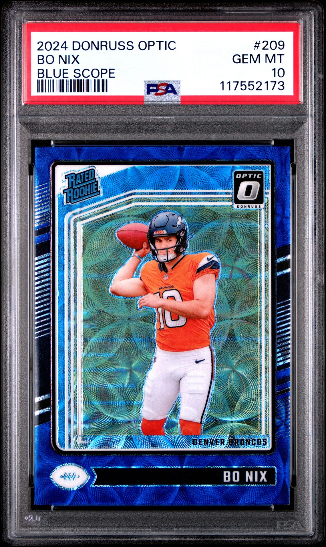 2024 Panini Donruss Optic Bo Nix #209 (Blue Scope) Gem Mt 10 front