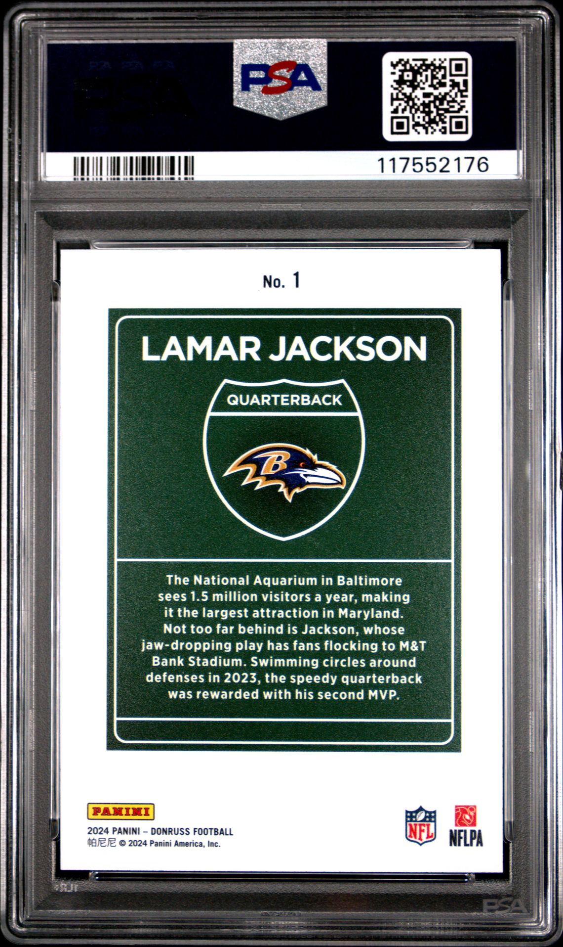 2024 Panini Donruss Downtown! Lamar Jackson #1 Gem Mt 10 back