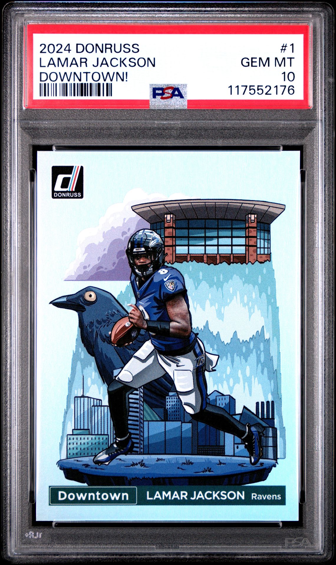 2024 Panini Donruss Downtown! Lamar Jackson #1 Gem Mt 10 front
