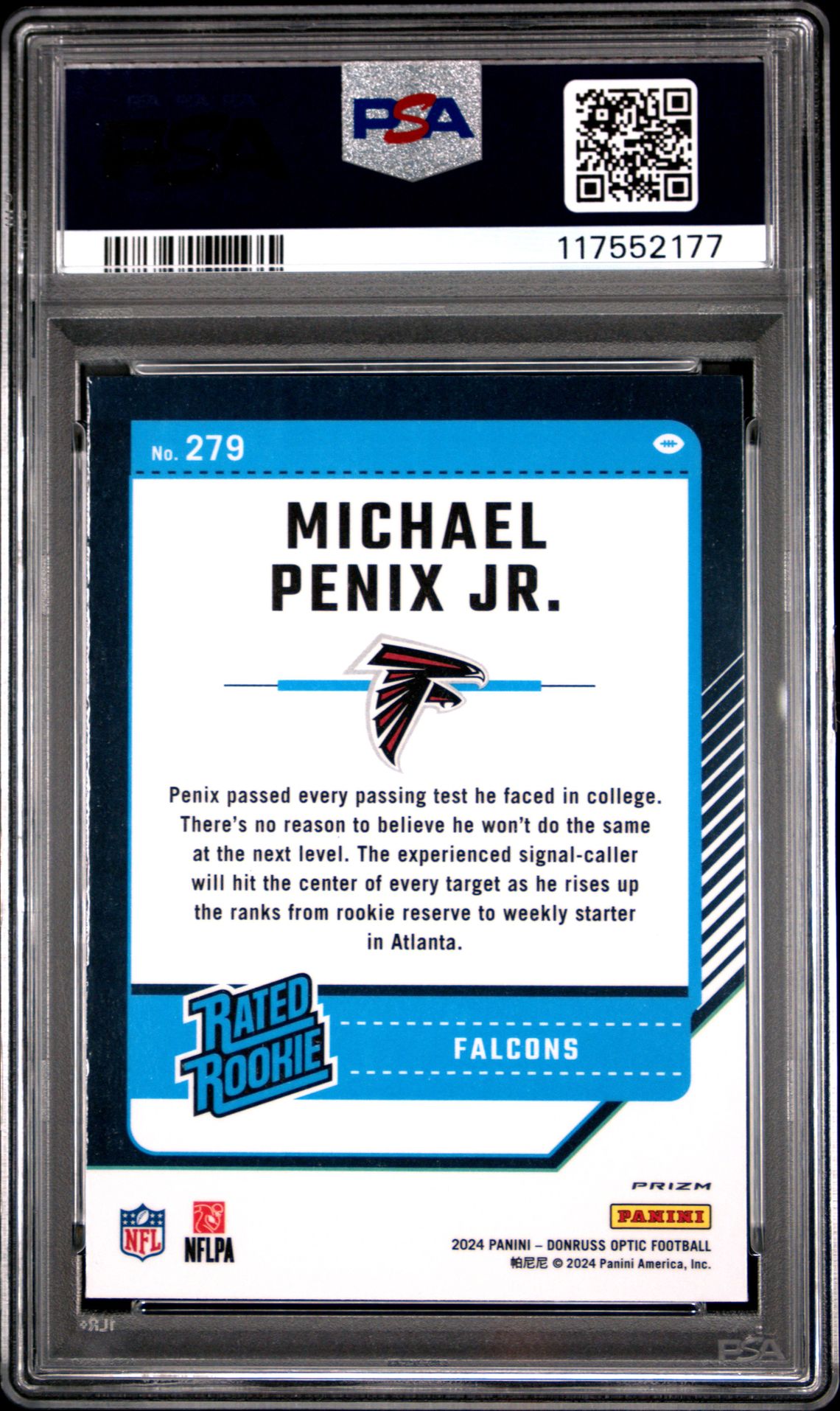 2024 Panini Donruss Optic Michael Penix Jr. #279 (Blue Glitter) Mint 9 back