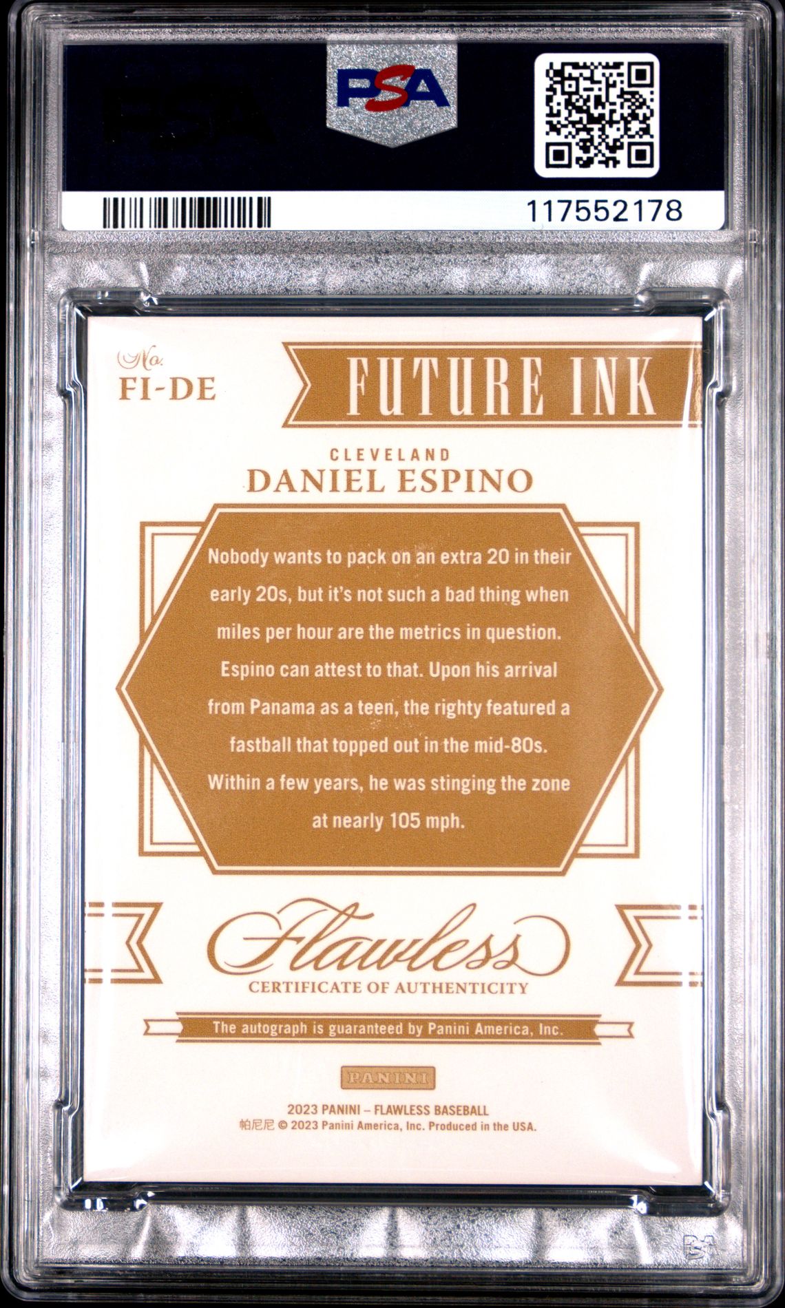 2023 Panini Flawless Future Ink Daniel Espino #Fide (Future Ink-Ruby) Nm-Mt 8 back