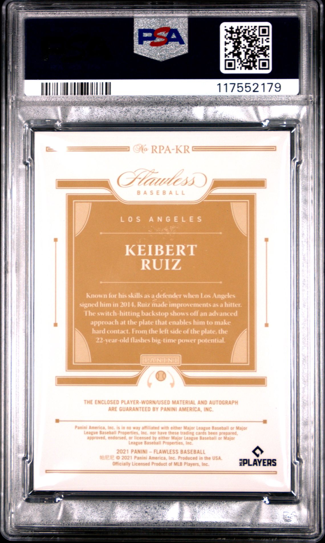 2021 Panini Flawless Rookie Patch Autographs Keibert Ruiz #Rpa-Kr (Rookie Patch Auto-Ruby) Mint 9 back