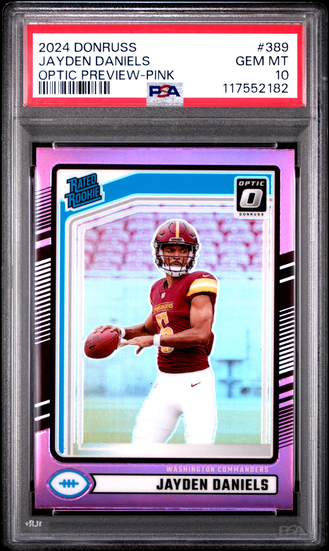 2024 Panini Donruss Jayden Daniels #389 (Optic Preview-Pink) Gem Mt 10 front