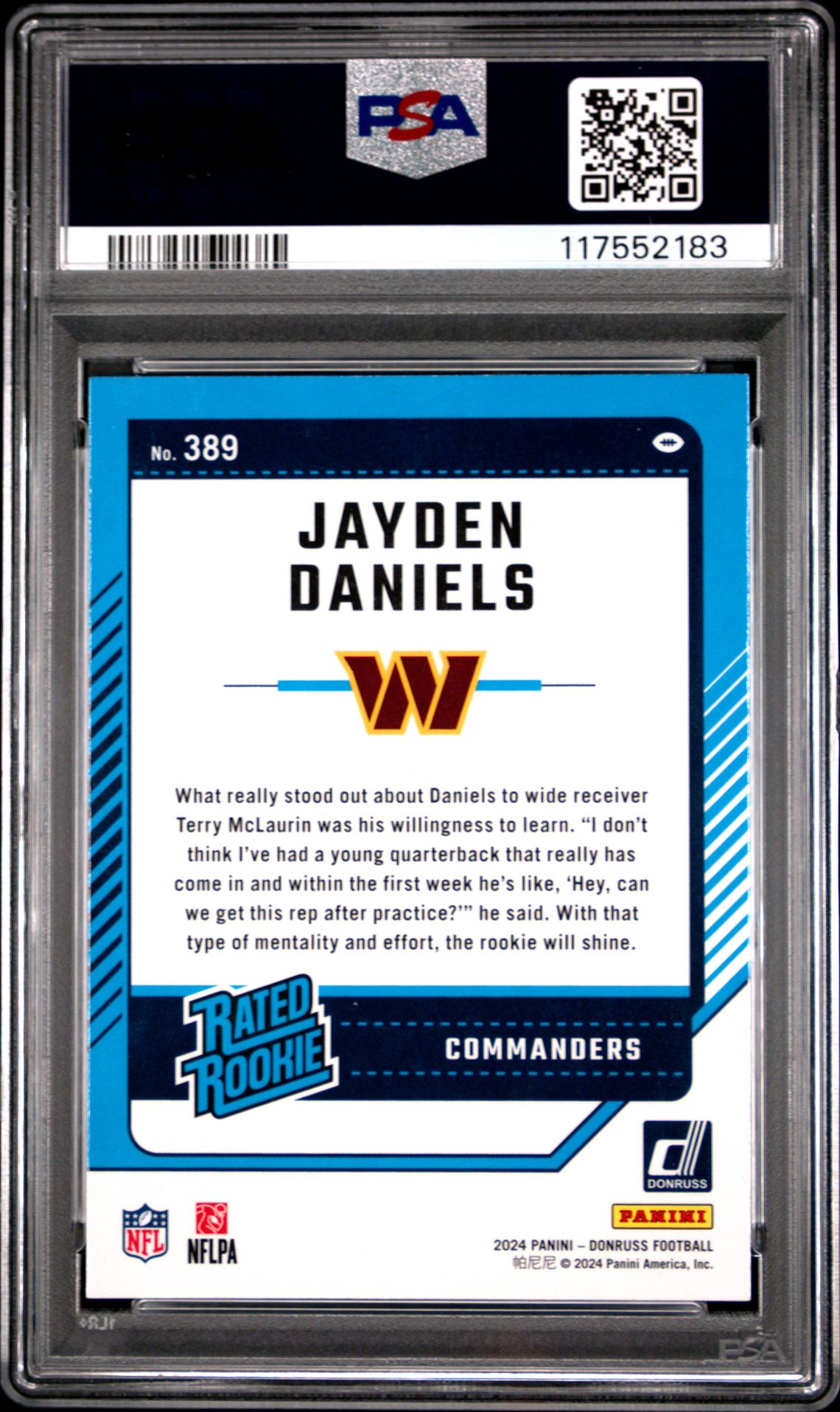 2024 Panini Donruss Jayden Daniels #389 Gem Mt 10 back