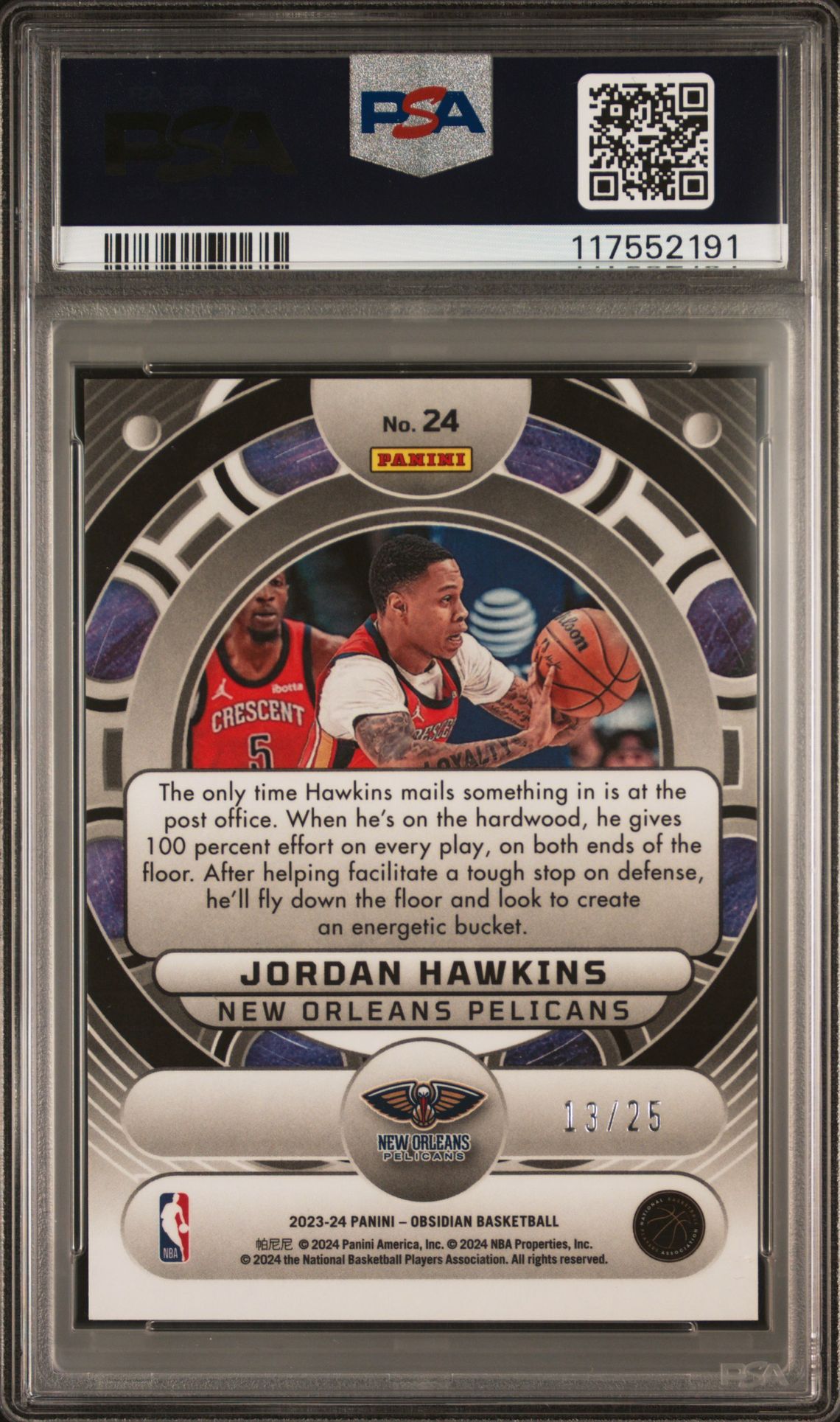 2023 Panini Obsidian Orbital Jordan Hawkins #24 (Orbital-Ee Green Flood) Gem Mt 10 back