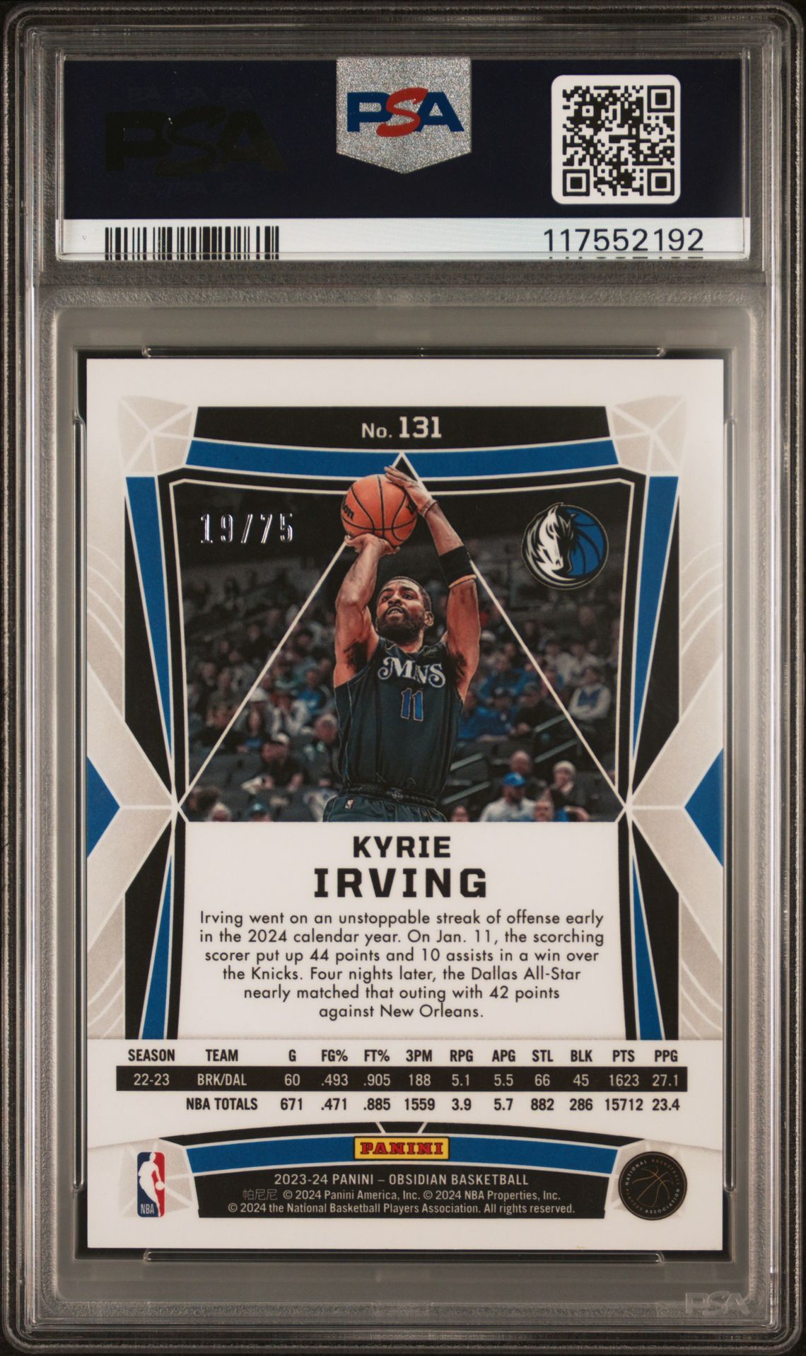 2023 Panini Obsidian Kyrie Irving #131 (Electric Etch Reggae Flood) Gem Mt 10 back