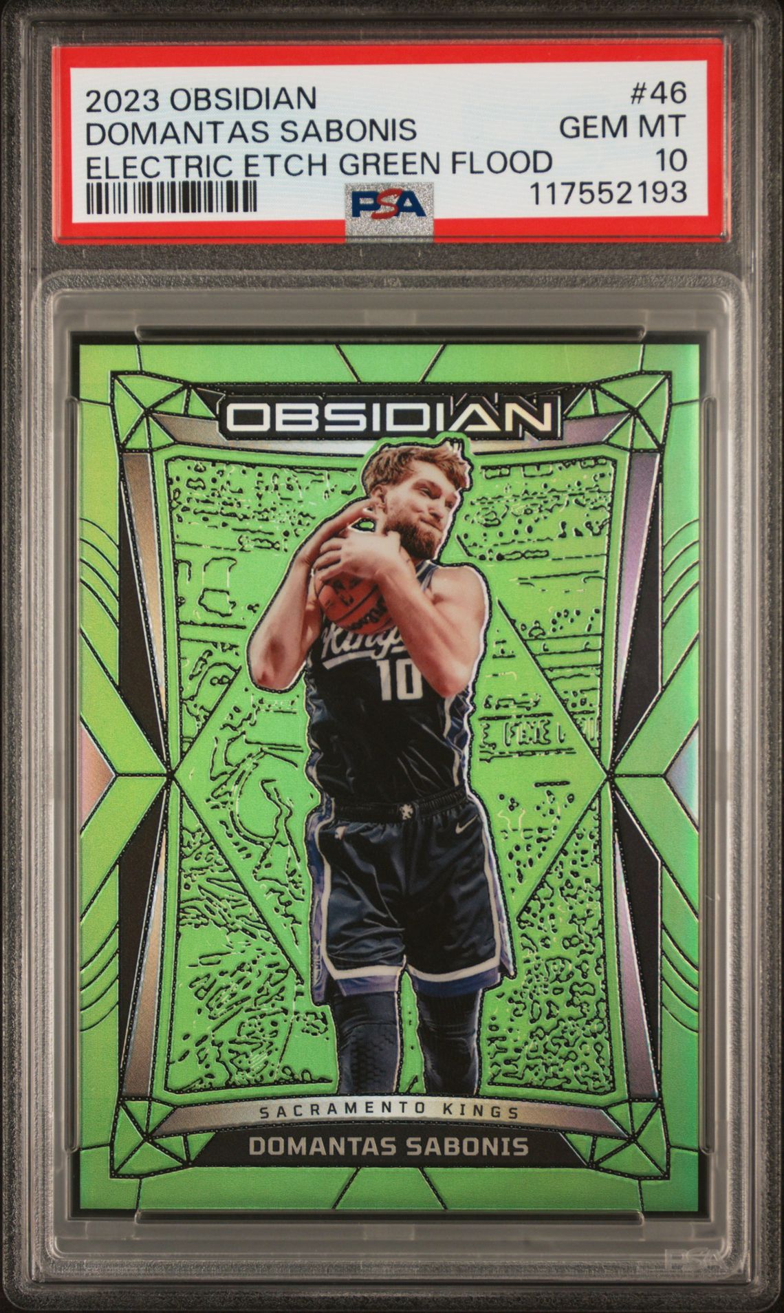 2023 Panini Obsidian Domantas Sabonis #46 (Electric Etch Green Flood) Gem Mt 10 front