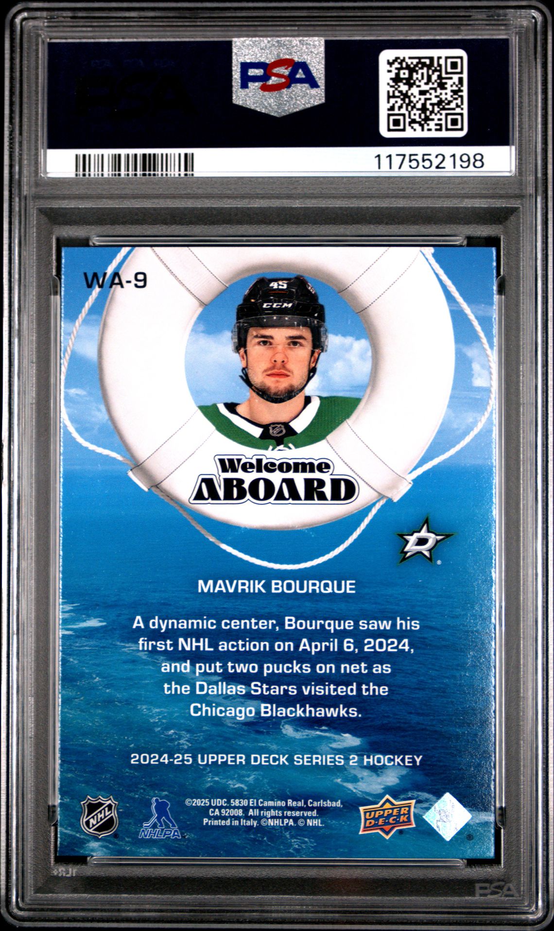 2024 Upper Deck Welcome Aboard Mavrik Bourque #Wa9 Mint 9 back