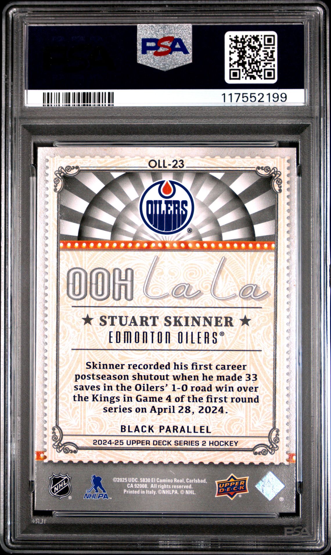 2024 Upper Deck Ooh La La Stuart Skinner #Oll23 (Ooh La La-Black) Gem Mt 10 back