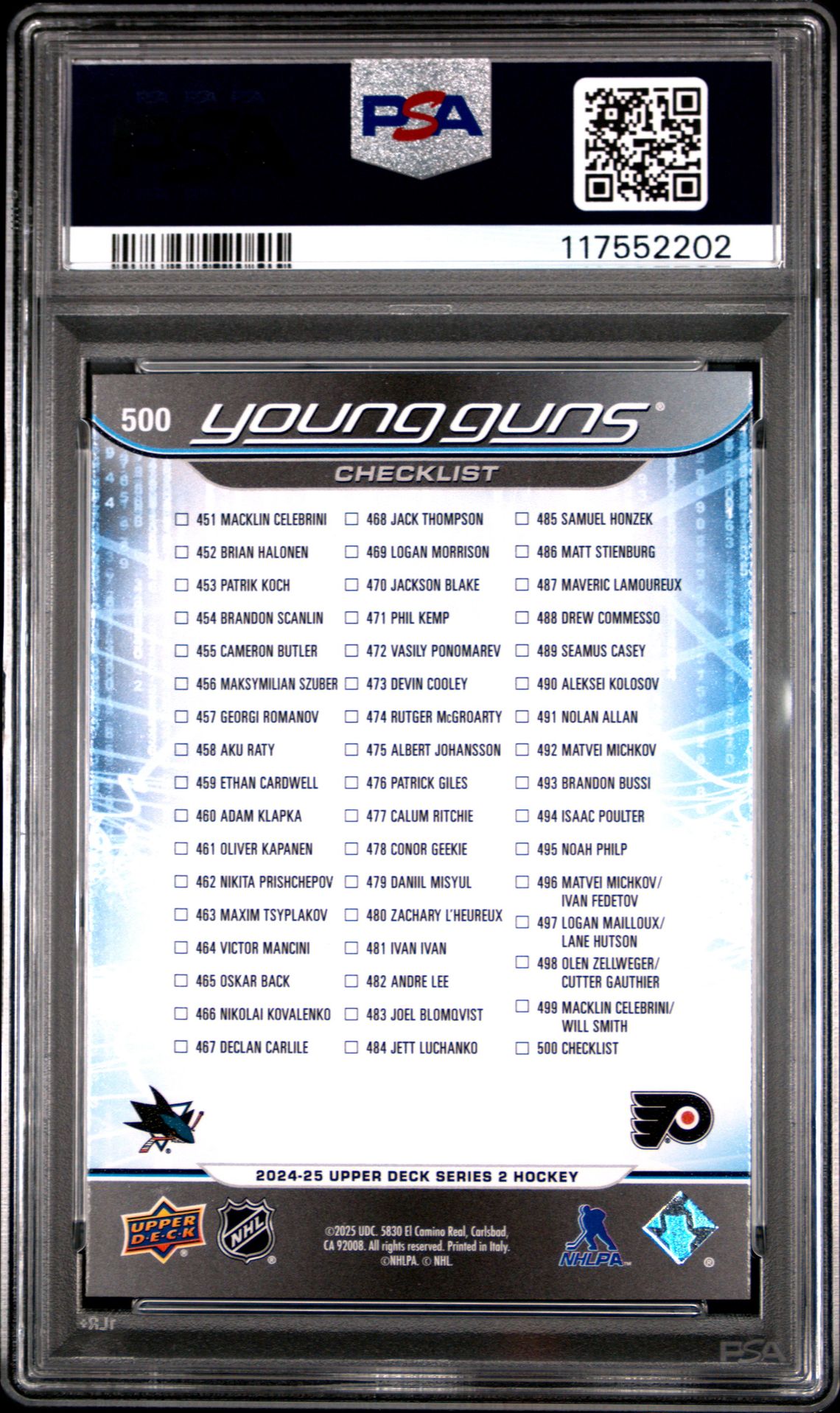 2024 Upper Deck Celebrini/Michkov #500 Gem Mt 10 back