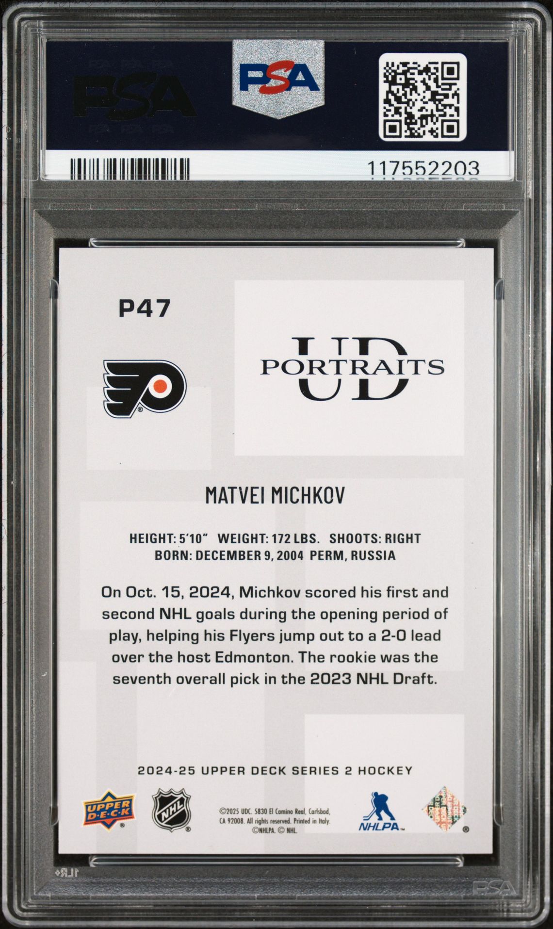 2024 Upper Deck Ud Portraits Matvei Michkov #P47 Nm-Mt 8 back