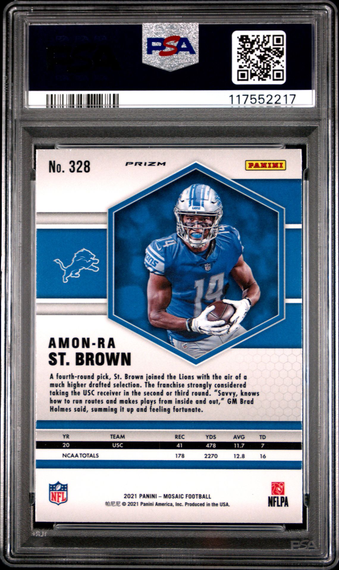 2021 Panini Mosaic Amon-Ra St. Brown #328 (Camo Pink) Mint 9 back