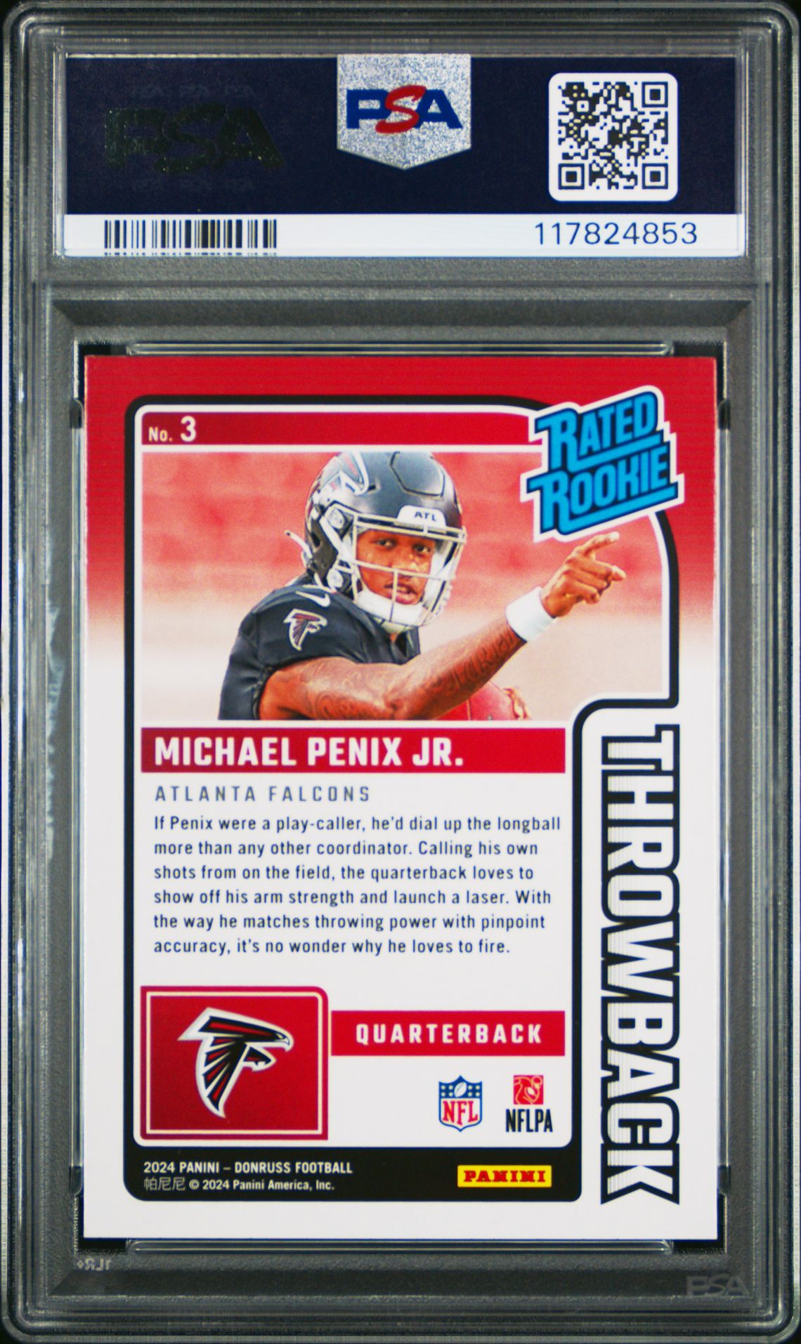 2024 Panini Donruss Rated Rookies Throwback Michael Penix Jr. #3 Mint 9 back