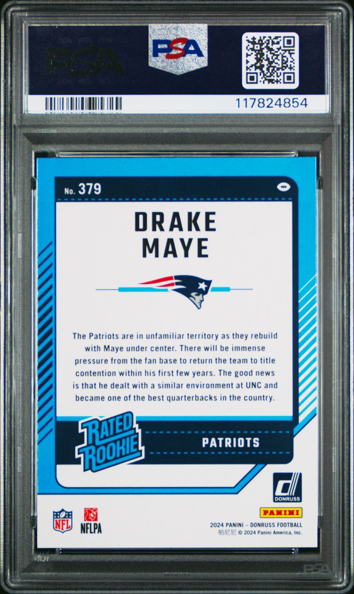 2024 Panini Donruss Drake Maye #379 Gem Mt 10 back