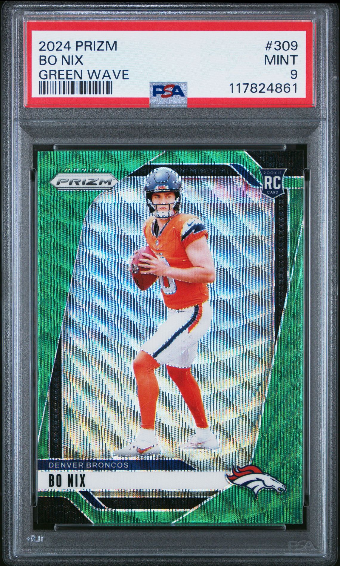 2024 Panini Prizm Bo Nix #309 (Green Wave) Mint 9 front