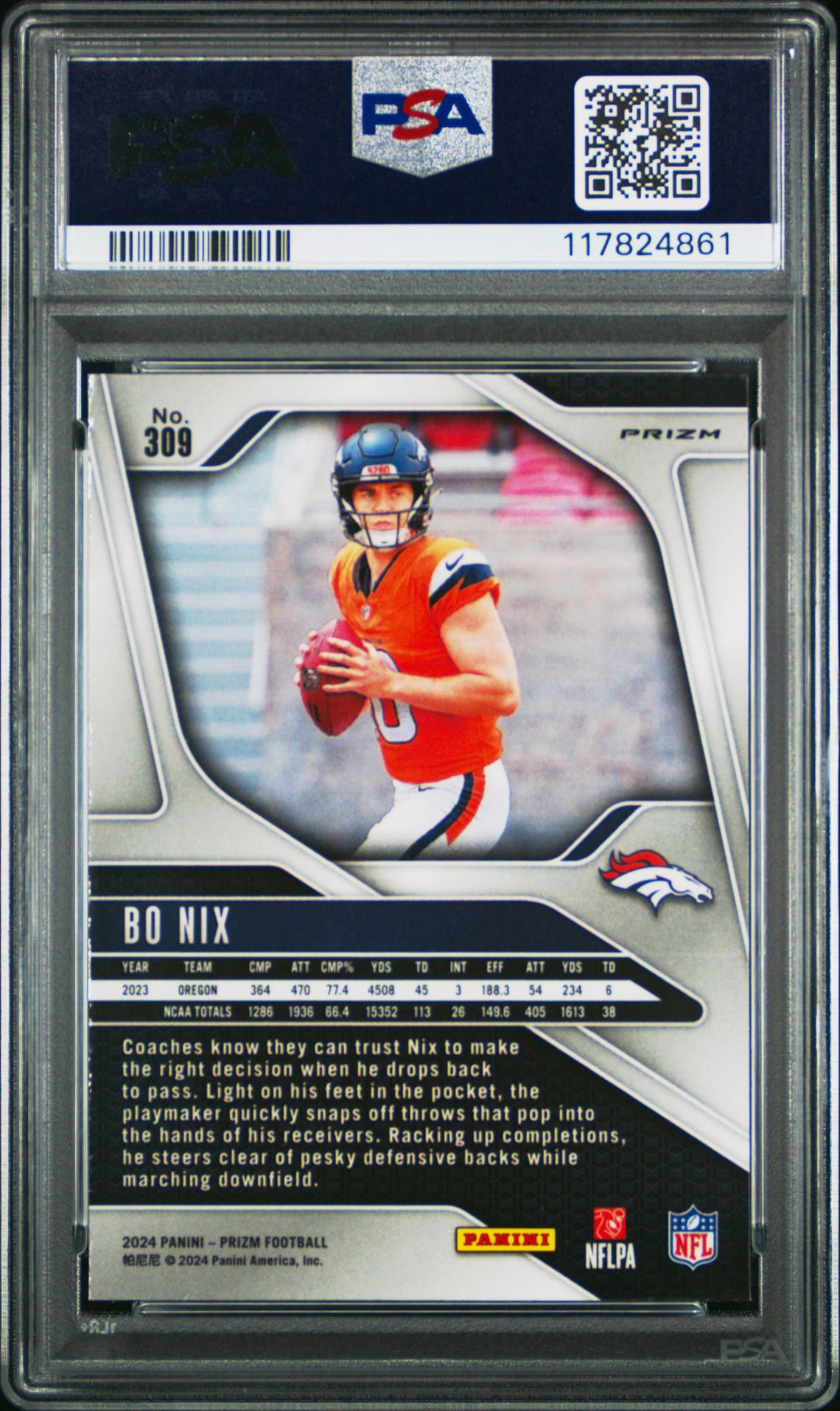 2024 Panini Prizm Bo Nix #309 (Green Wave) Mint 9 back
