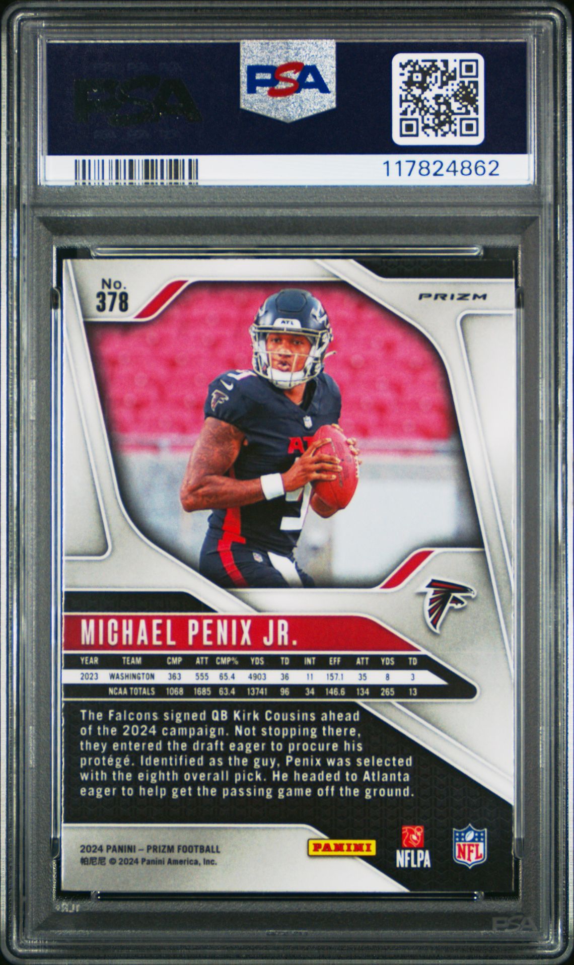 2024 Panini Prizm Michael Penix Jr. #378 (Lazer Prizm) Gem Mt 10 back