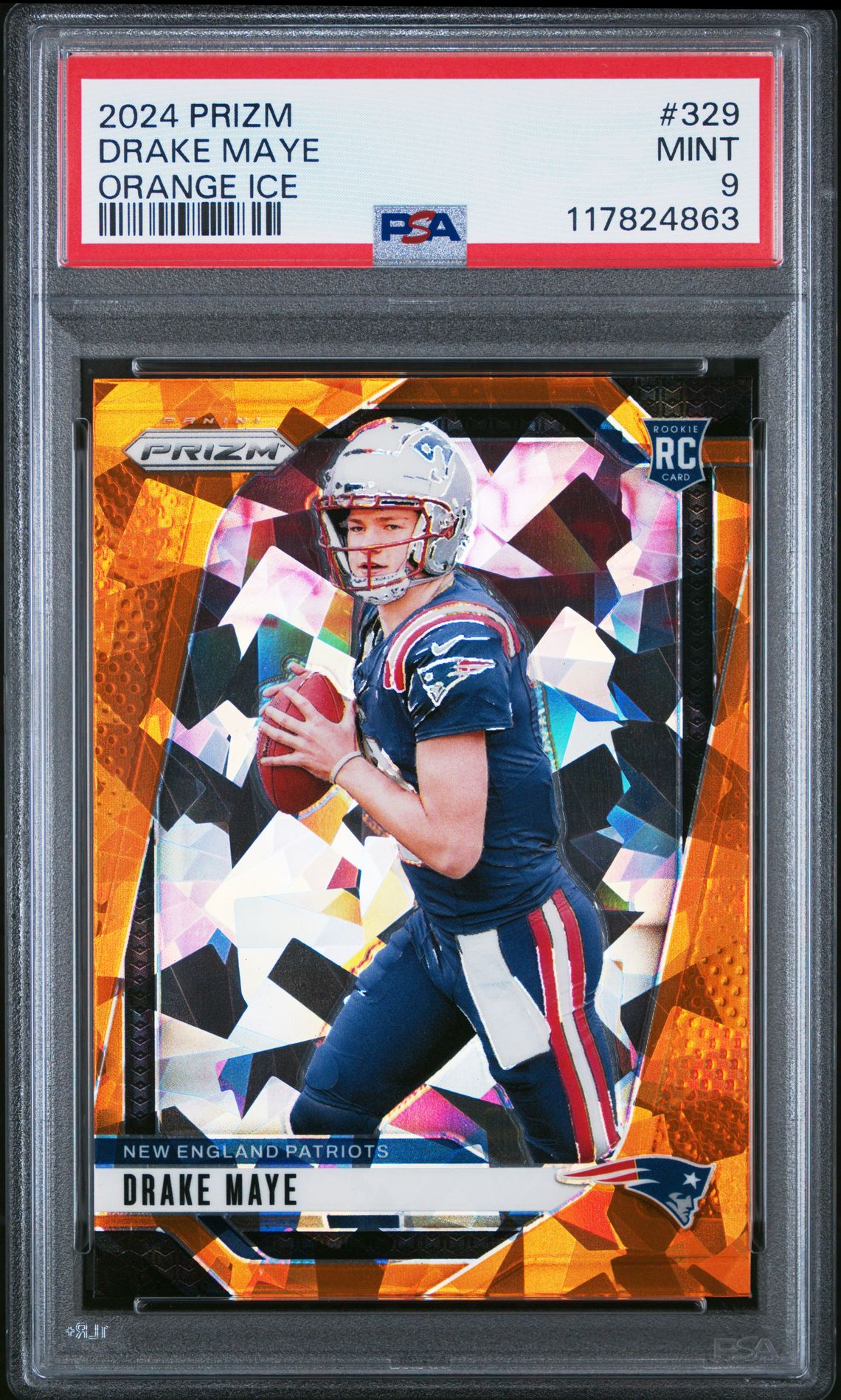 2024 Panini Prizm Drake Maye #329 (Orange Ice) Mint 9 front