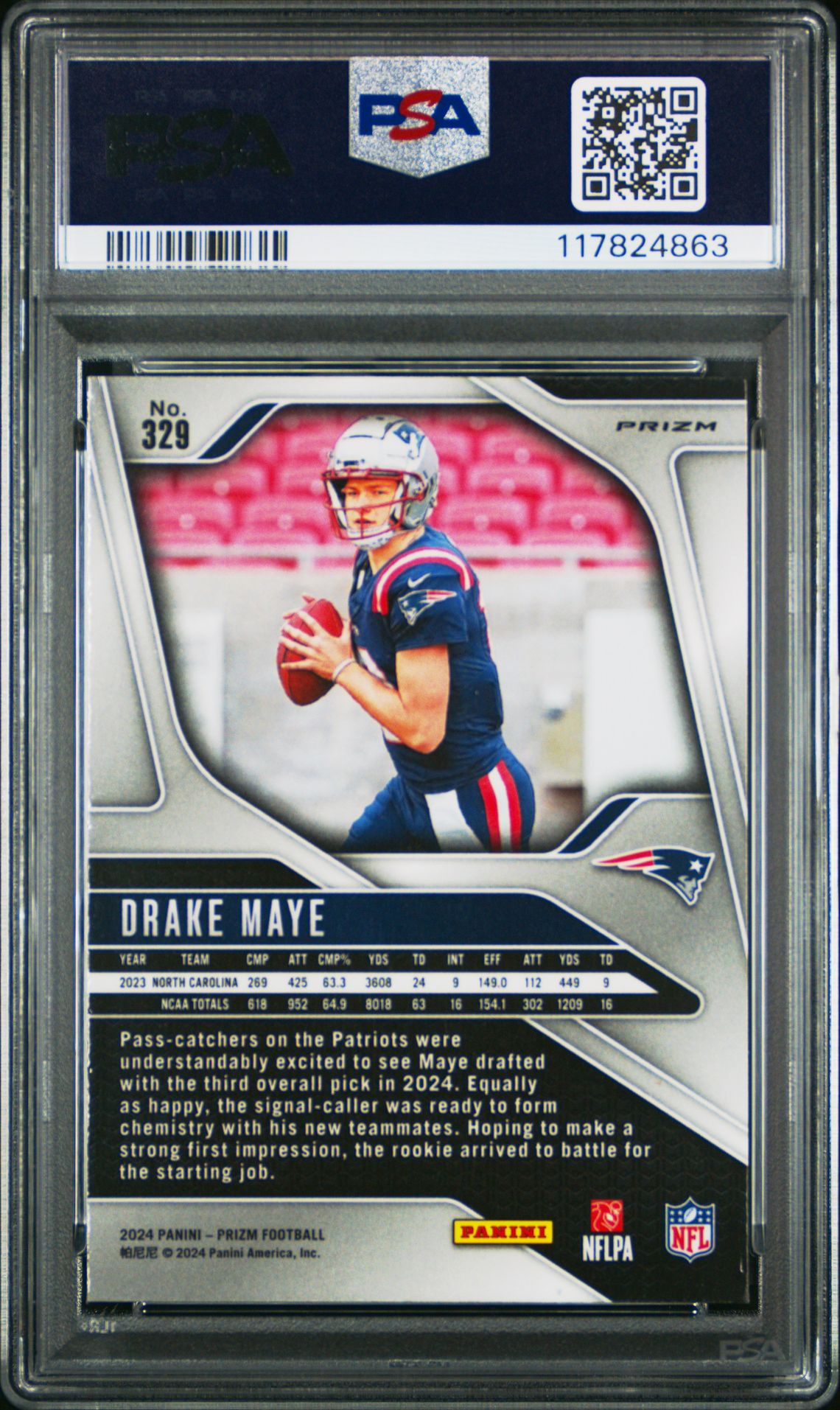 2024 Panini Prizm Drake Maye #329 (Orange Ice) Mint 9 back