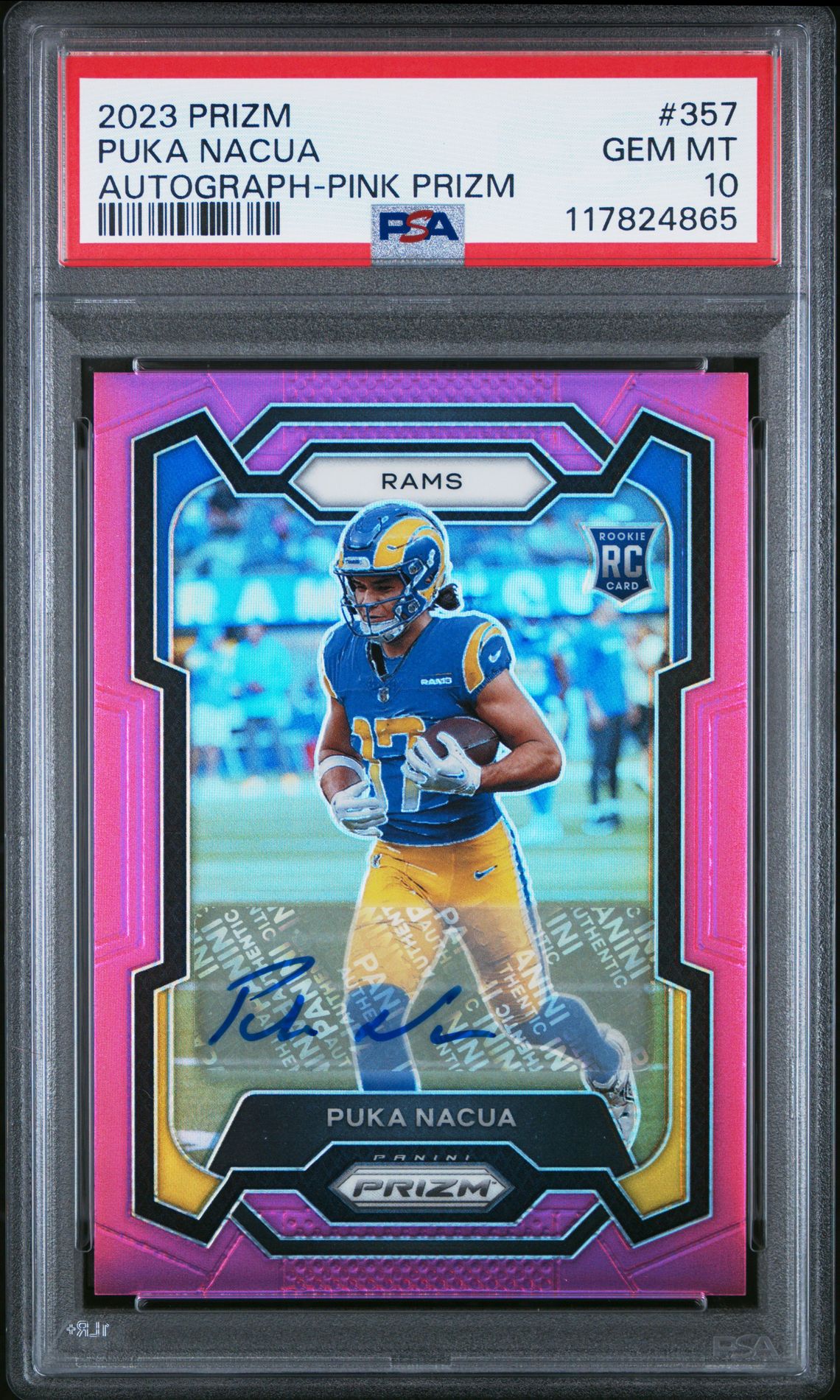 2023 Panini Prizm Puka Nacua #357 (Autograph-Pink Prizm) Gem Mt 10 front