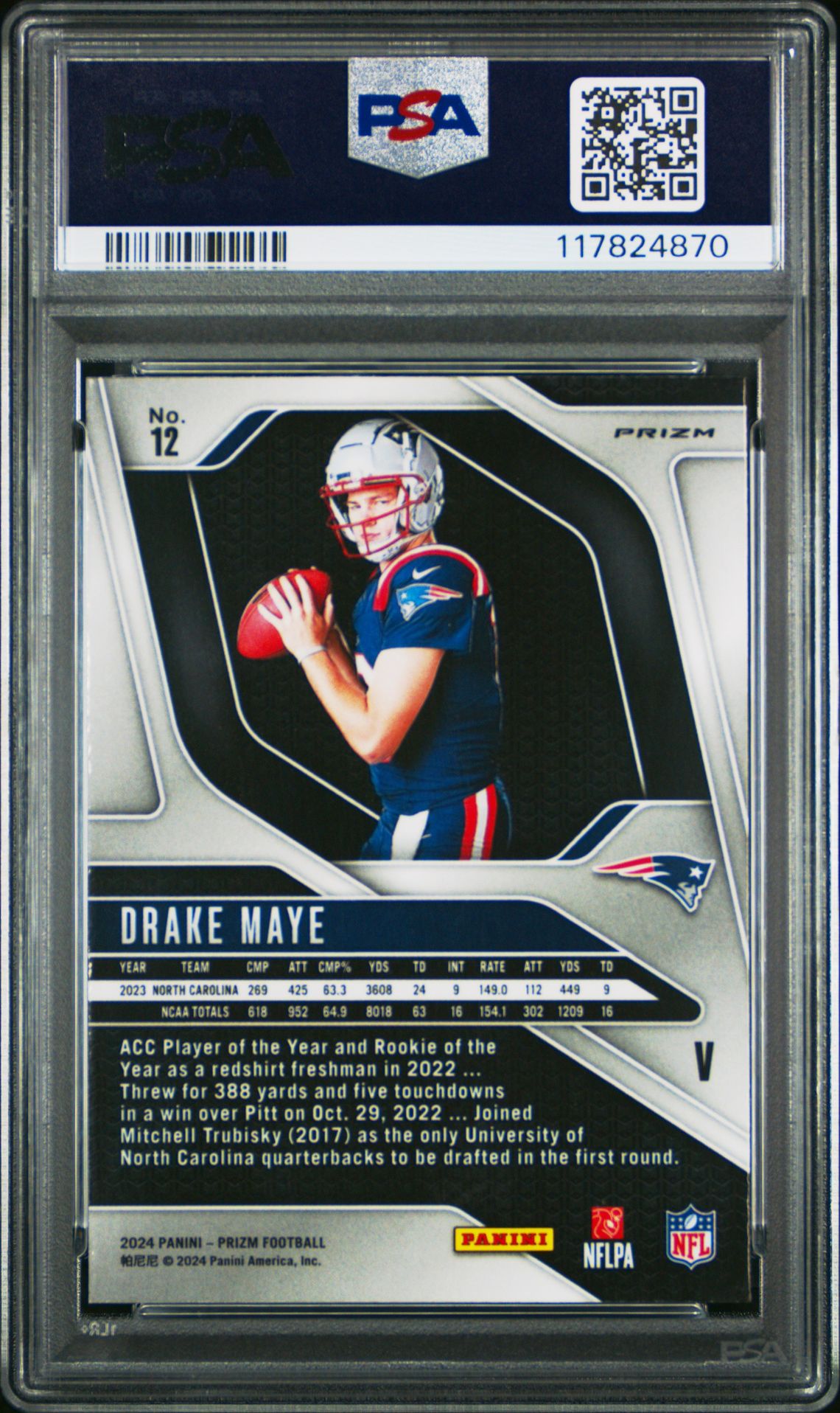 2024 Panini Prizm Rookie Variation Drake Maye #12 Gem Mt 10 back