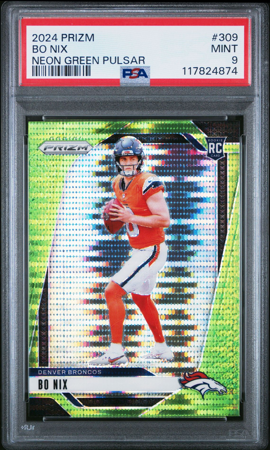 2024 Panini Prizm Bo Nix #309 (Neon Green Pulsar) Mint 9 front