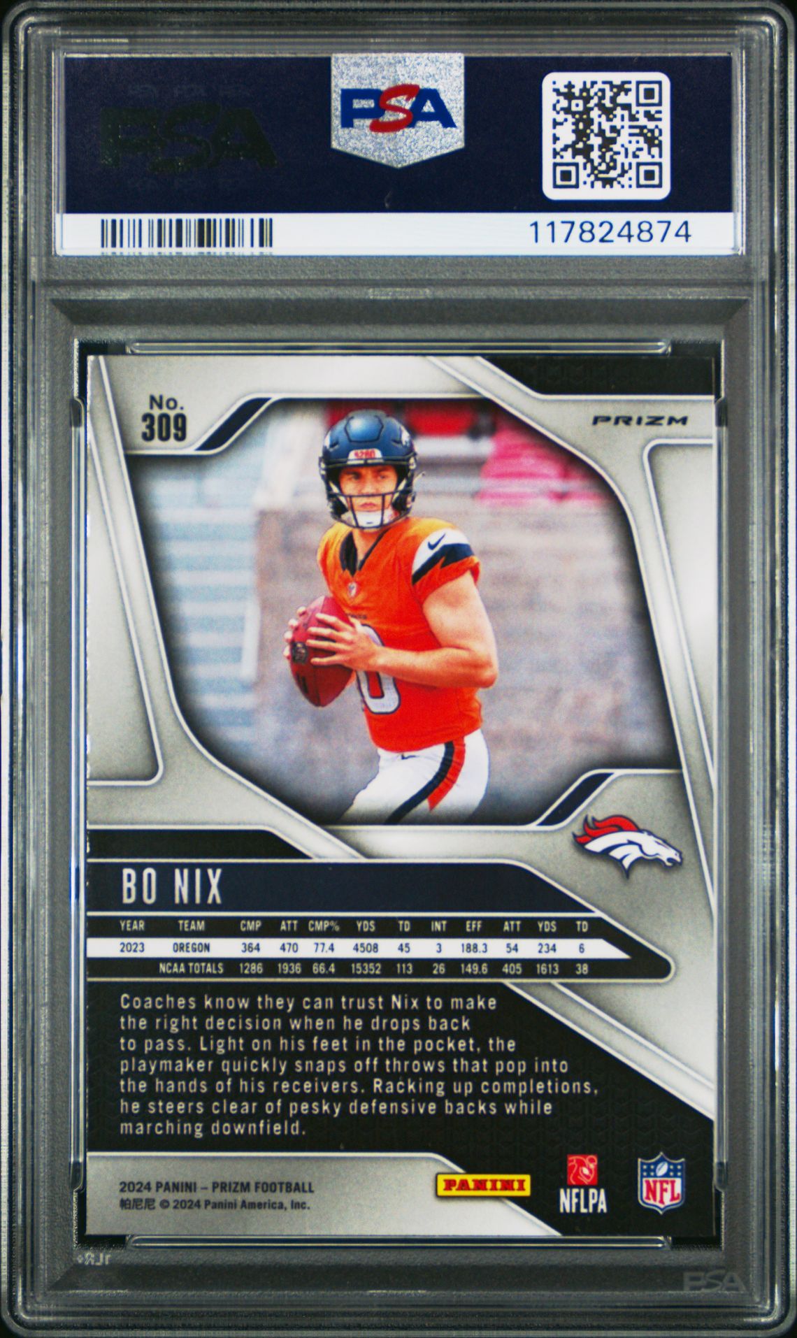 2024 Panini Prizm Bo Nix #309 (Neon Green Pulsar) Mint 9 back