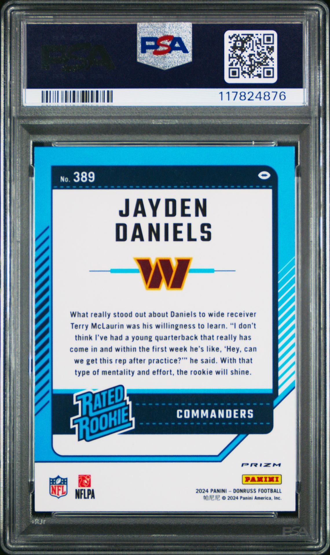 2024 Panini Donruss Jayden Daniels #389 (Optic Preview-Red Wave) Mint 9 back