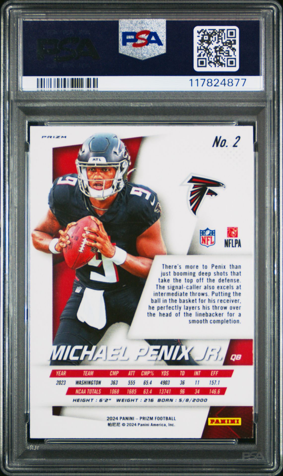 2024 Panini Prizm Prizm Flashback Rookie Michael Penix Jr. #2 (Flashback Rookie-No Huddle) Mint 9 back