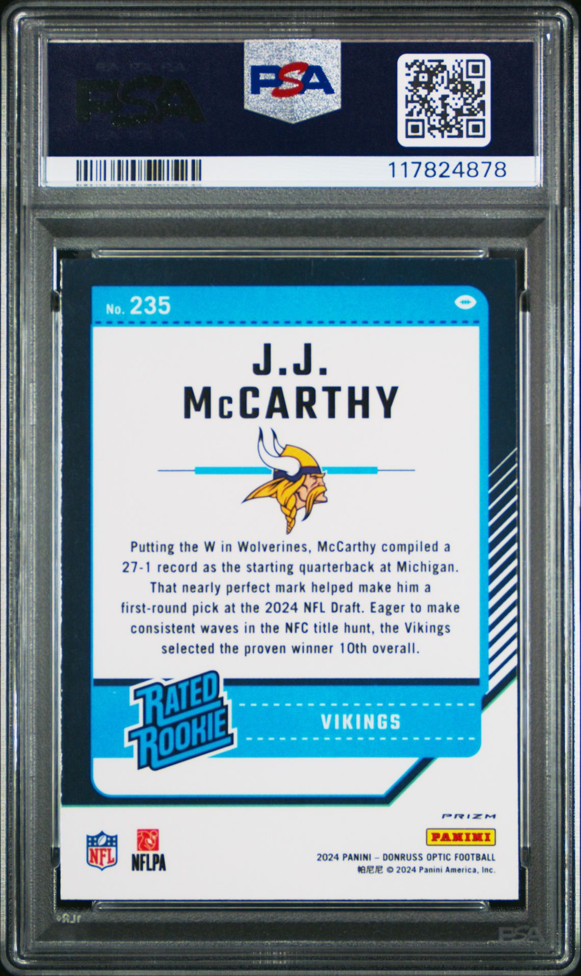 2024 Panini Donruss Optic Jj Mccarthy #235 (Holo) Mint 9 back
