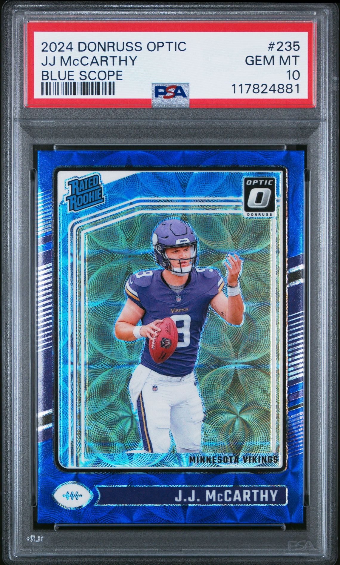 2024 Panini Donruss Optic Jj Mccarthy #235 (Blue Scope) Gem Mt 10 front