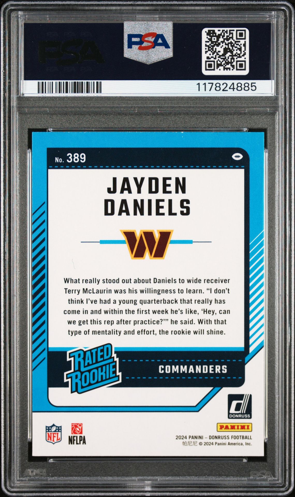 2024 Panini Donruss Jayden Daniels #389 Gem Mt 10 back