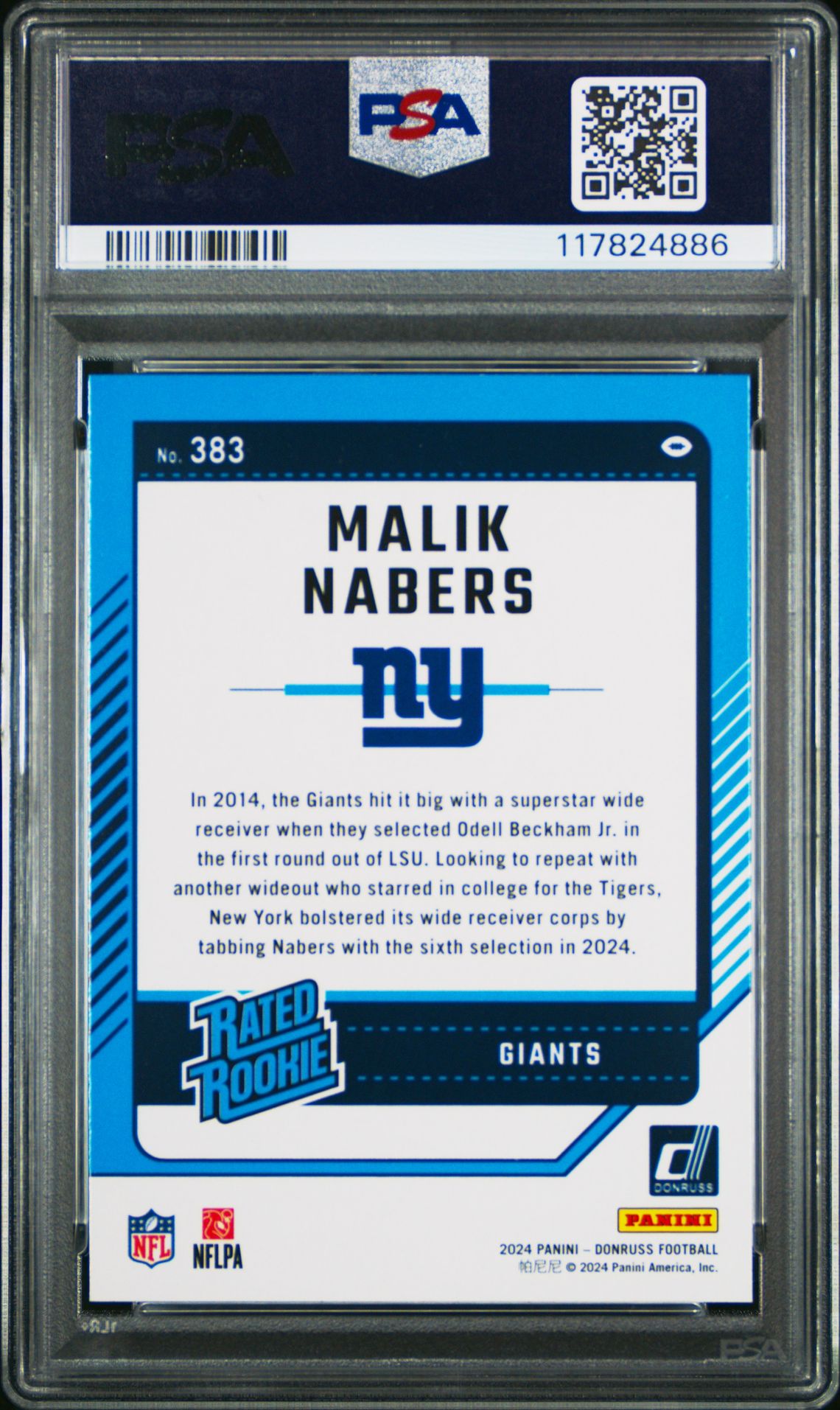 2024 Panini Donruss Malik Nabers #383 (Press Proof Yellow) Gem Mt 10 back