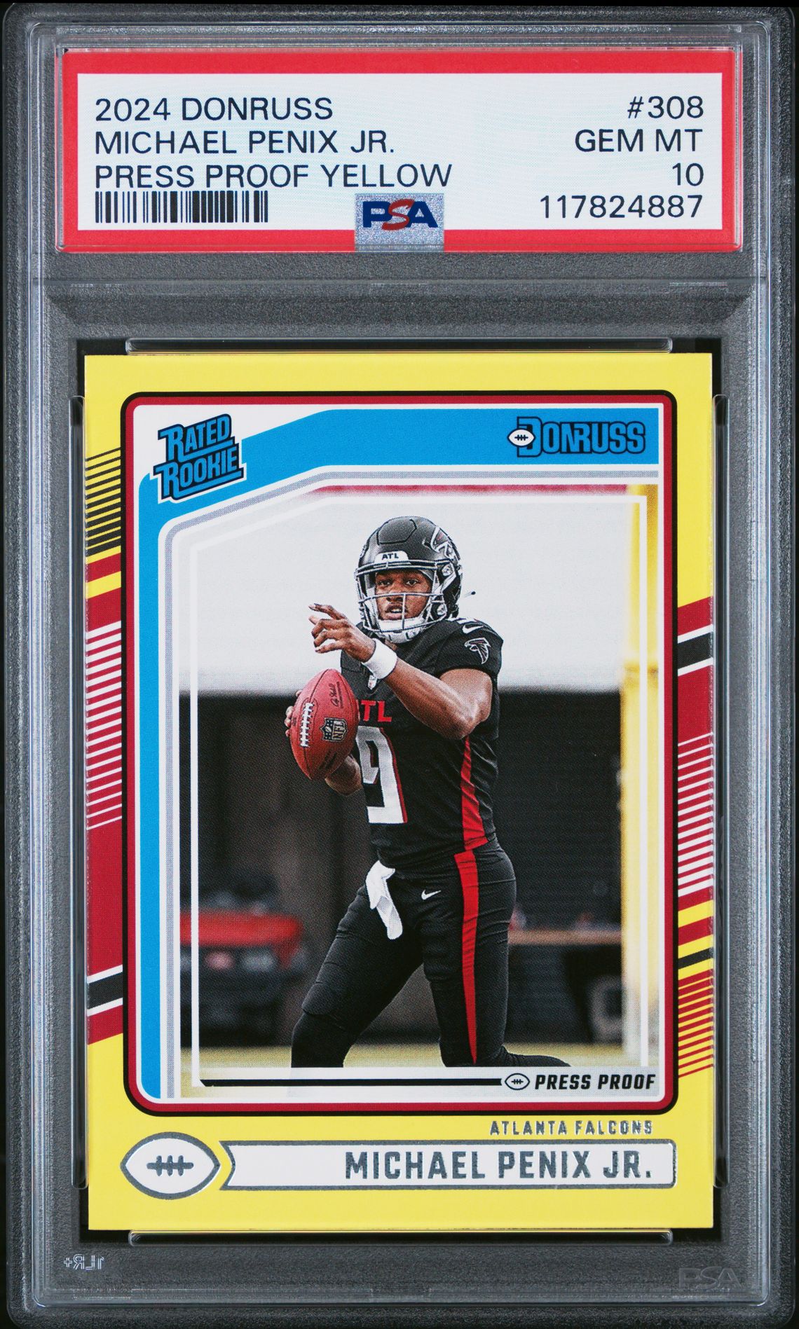 2024 Panini Donruss Michael Penix Jr. #308 (Press Proof Yellow) Gem Mt 10 front