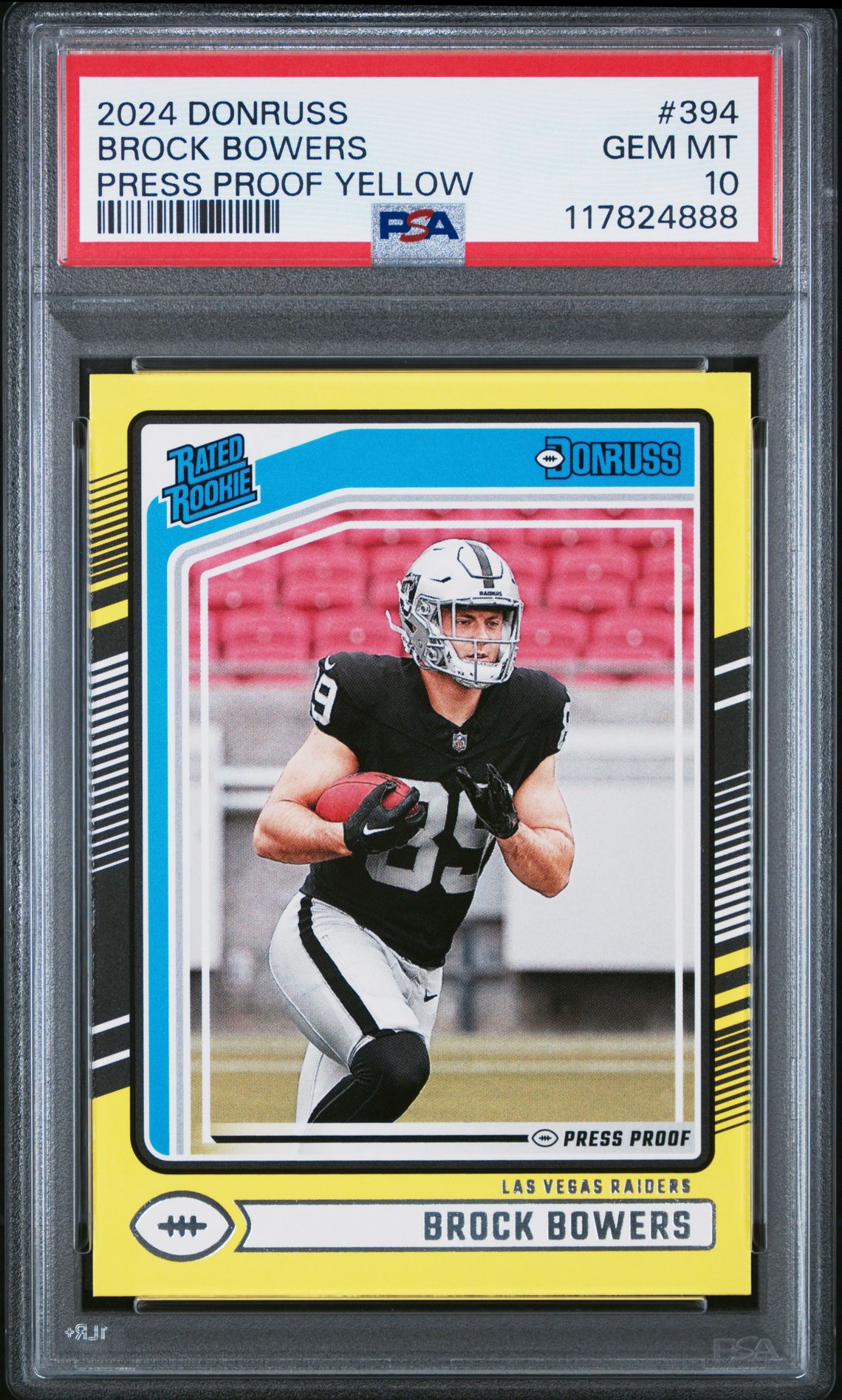 2024 Panini Donruss Brock Bowers #394 (Press Proof Yellow) Gem Mt 10 front