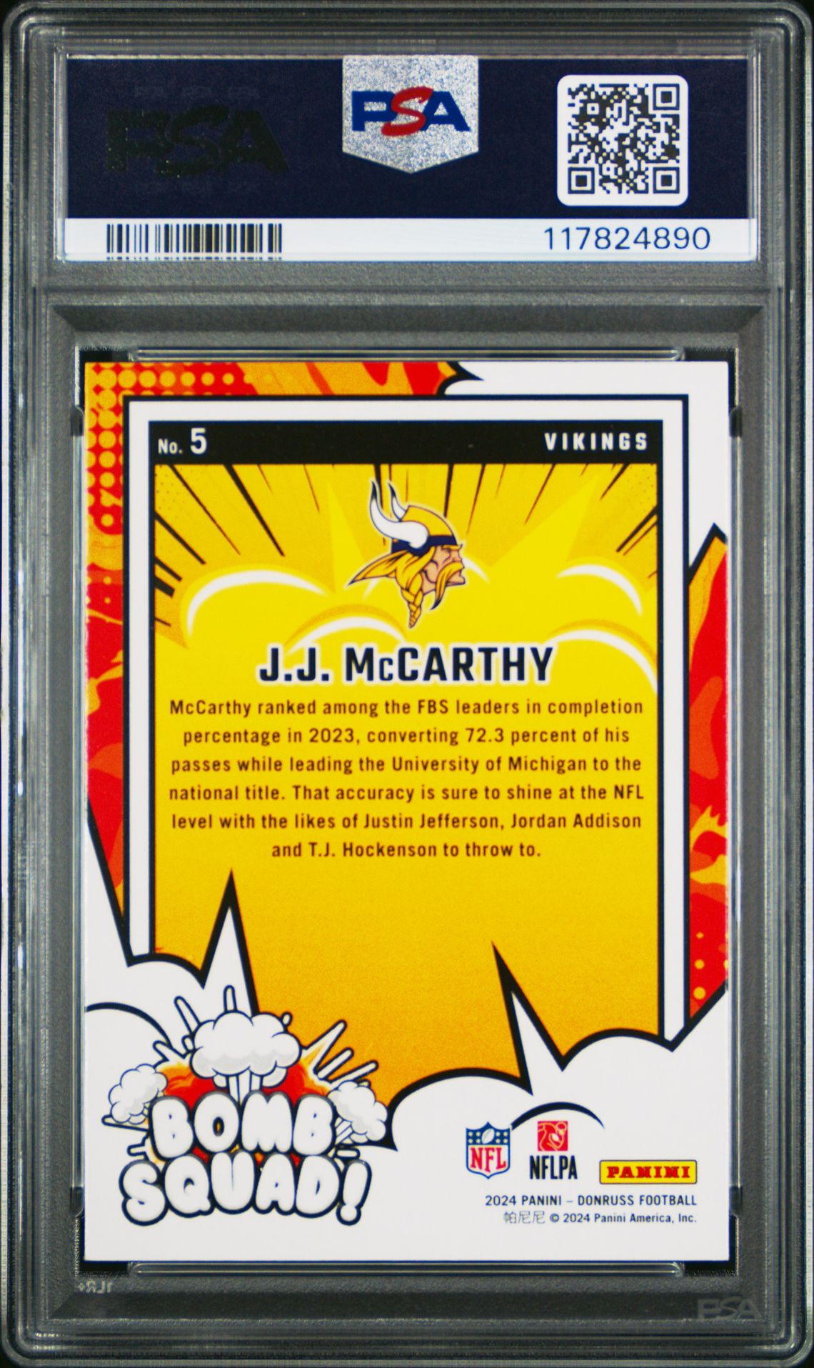 2024 Panini Donruss Bomb Squad Jj Mccarthy #5 Mint 9 back