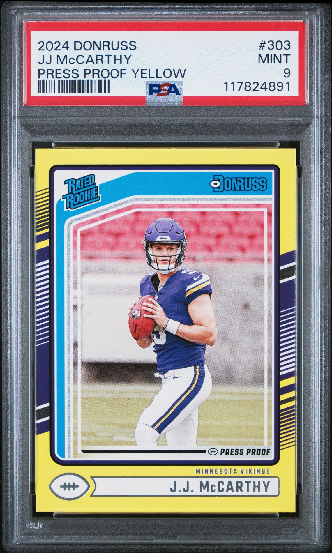 2024 Panini Donruss Jj Mccarthy #303 (Press Proof Yellow) Mint 9 front